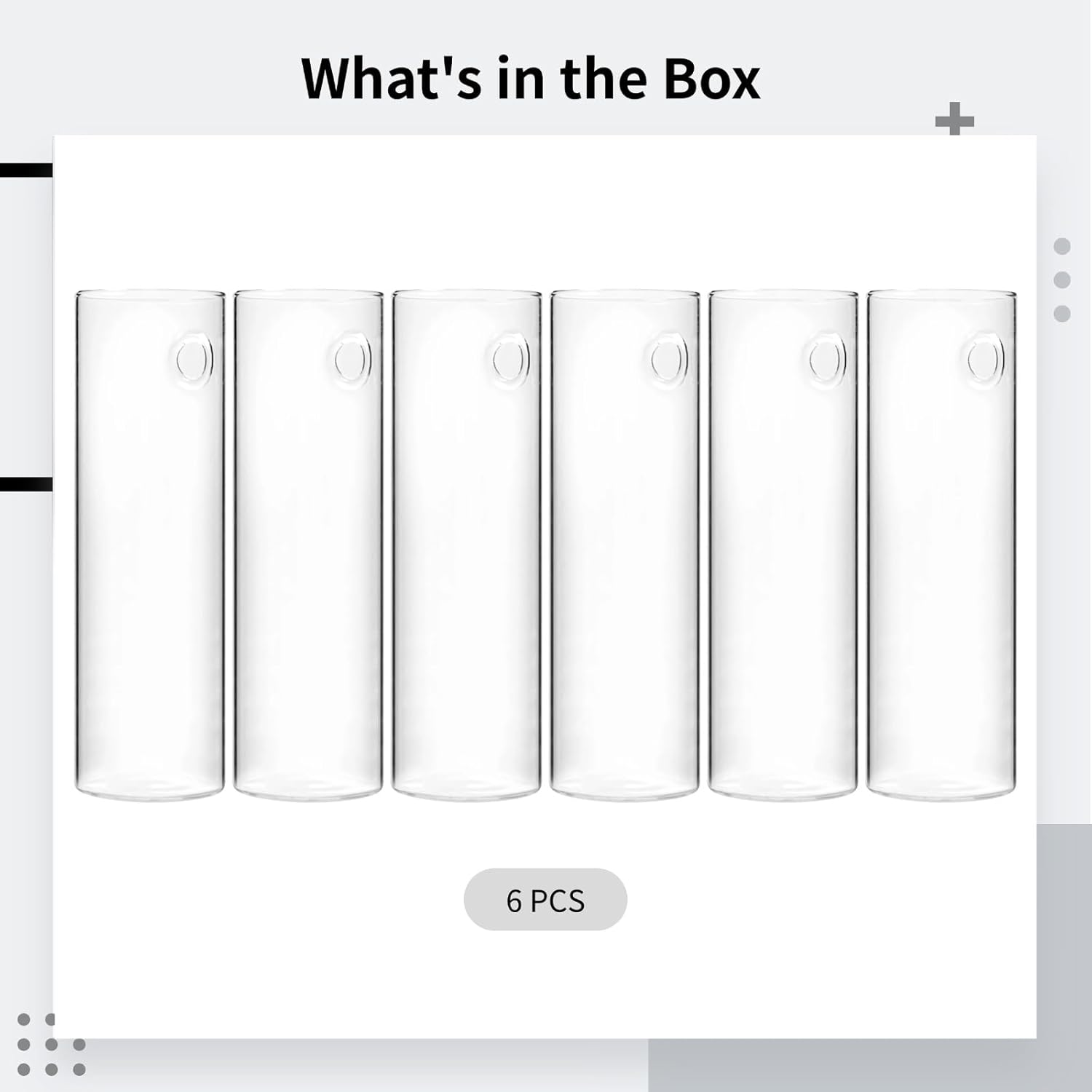 6 Pcs Glass Wall Vases, Wall Hanging Vases for Hydroponic Plants, Hanging Planters, Transparent Cylinder Design with Traceless Hangers, Ideal for Indoor and Outdoor use