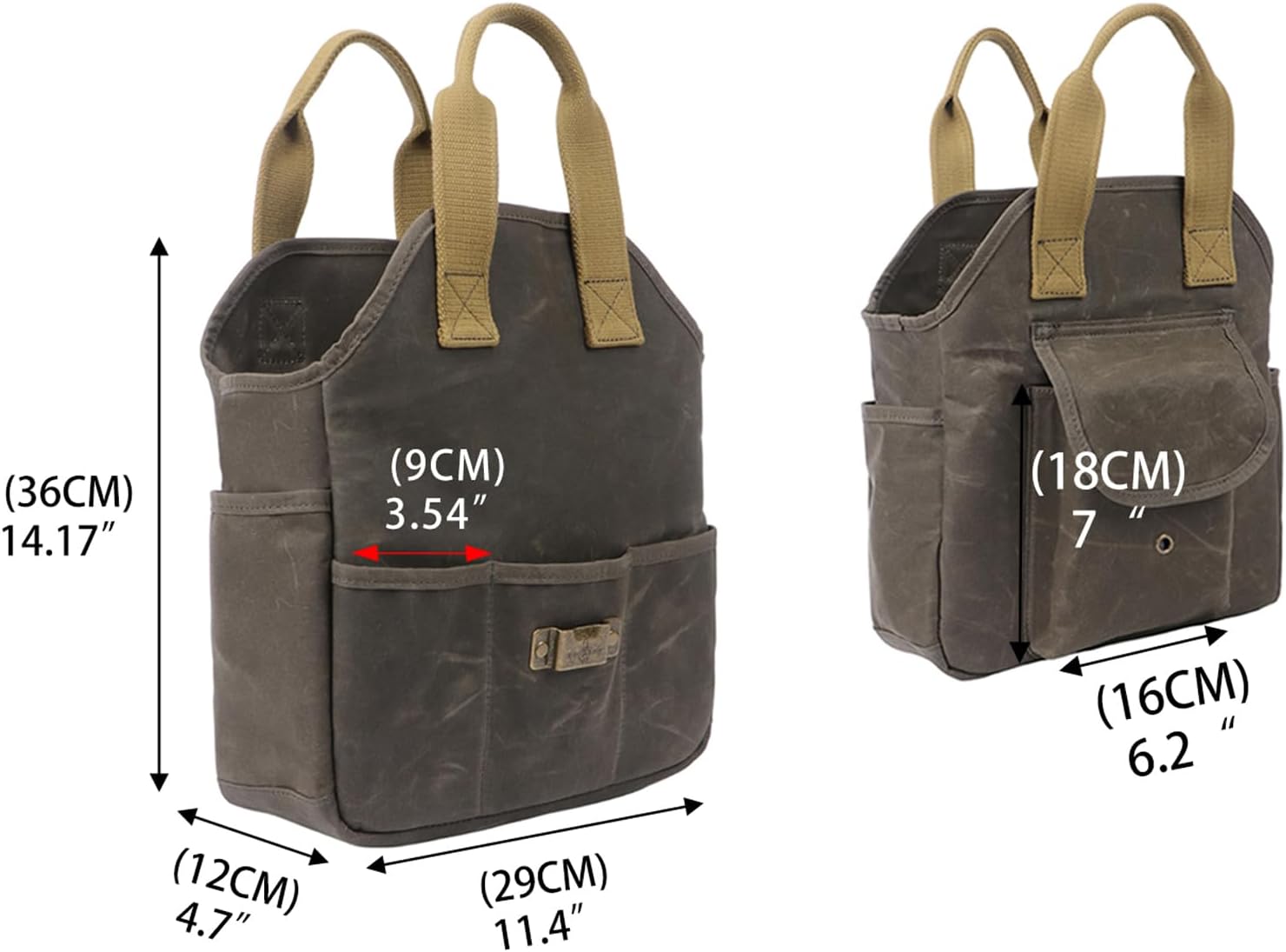 Tourbon Waxed Canvas Garden Tool Bag Gardening Tools Storage Tote with 5 Interior and 6 Exterior Pockets Multi-Functional Organizer for Gardener Florist Workshop