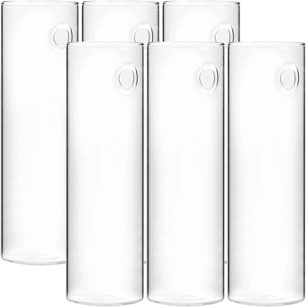 6 Pcs Glass Wall Vases, Wall Hanging Vases for Hydroponic Plants, Hanging Planters, Transparent Cylinder Design with Traceless Hangers, Ideal for Indoor and Outdoor use