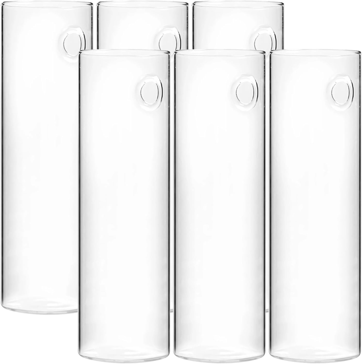 6 Pcs Glass Wall Vases, Wall Hanging Vases for Hydroponic Plants, Hanging Planters, Transparent Cylinder Design with Traceless Hangers, Ideal for Indoor and Outdoor use