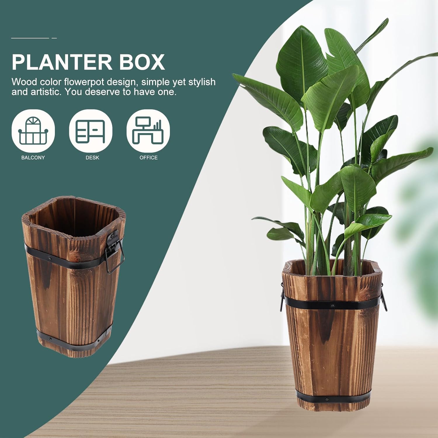Tofficu Vintage Planter Large Decorative Flower Pot 23 Inch Retro Style Wooden Barrel Planter for Indoor Outdoor Garden Patio Use