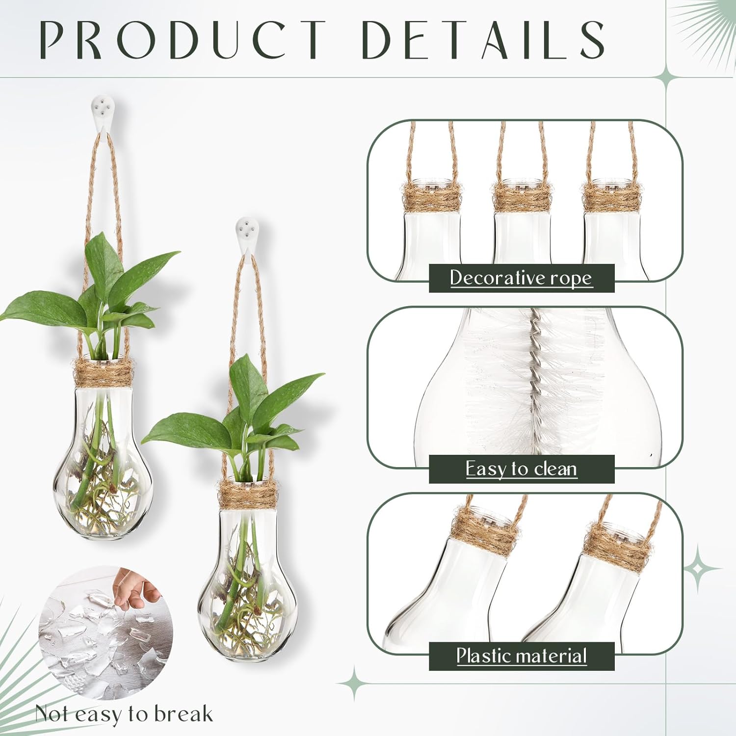 Baderke 18 Sets 3.94" Plastic Window Propagation Stations Hanging Propagation Vases Plant Test Tubes with Suction Cup & Traceless Nail & Brush Clear Wall Jars for Office Home Garden Decor Lover Gift