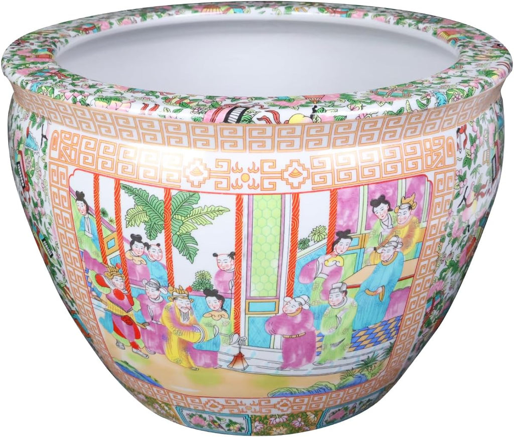 Rose Medallion Planter Fishbowl with Koi Fish 12 in