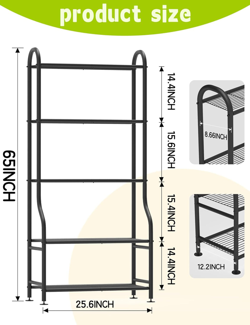 5-Tier Metal Plant Stand - Heavy Duty Indoor Outdoor Flower Shelf for Multiple Pots, 65" Tall Vertical Holder with Adjustable Leveling Feet & Wall-Fixing Kits, Black