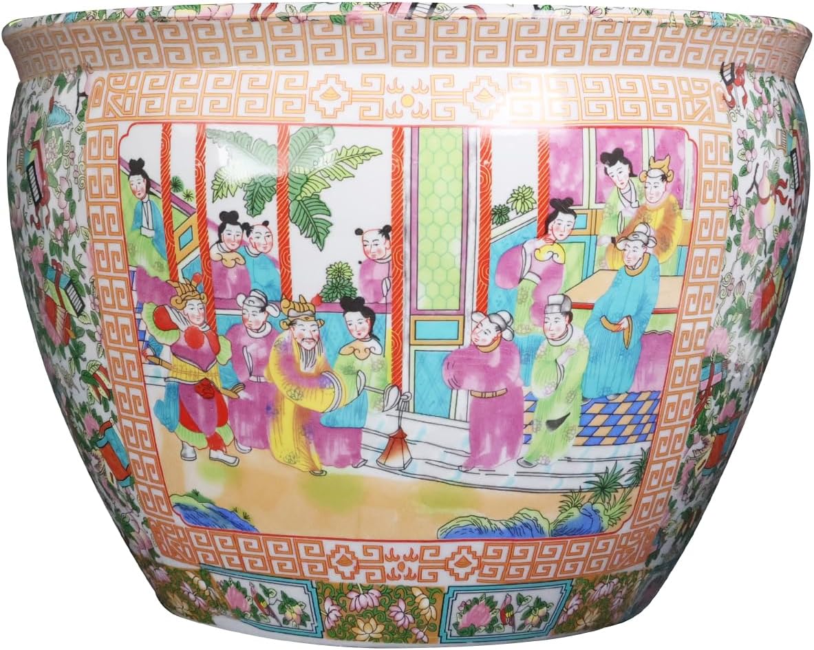 Rose Medallion Planter Fishbowl with Koi Fish 12 in