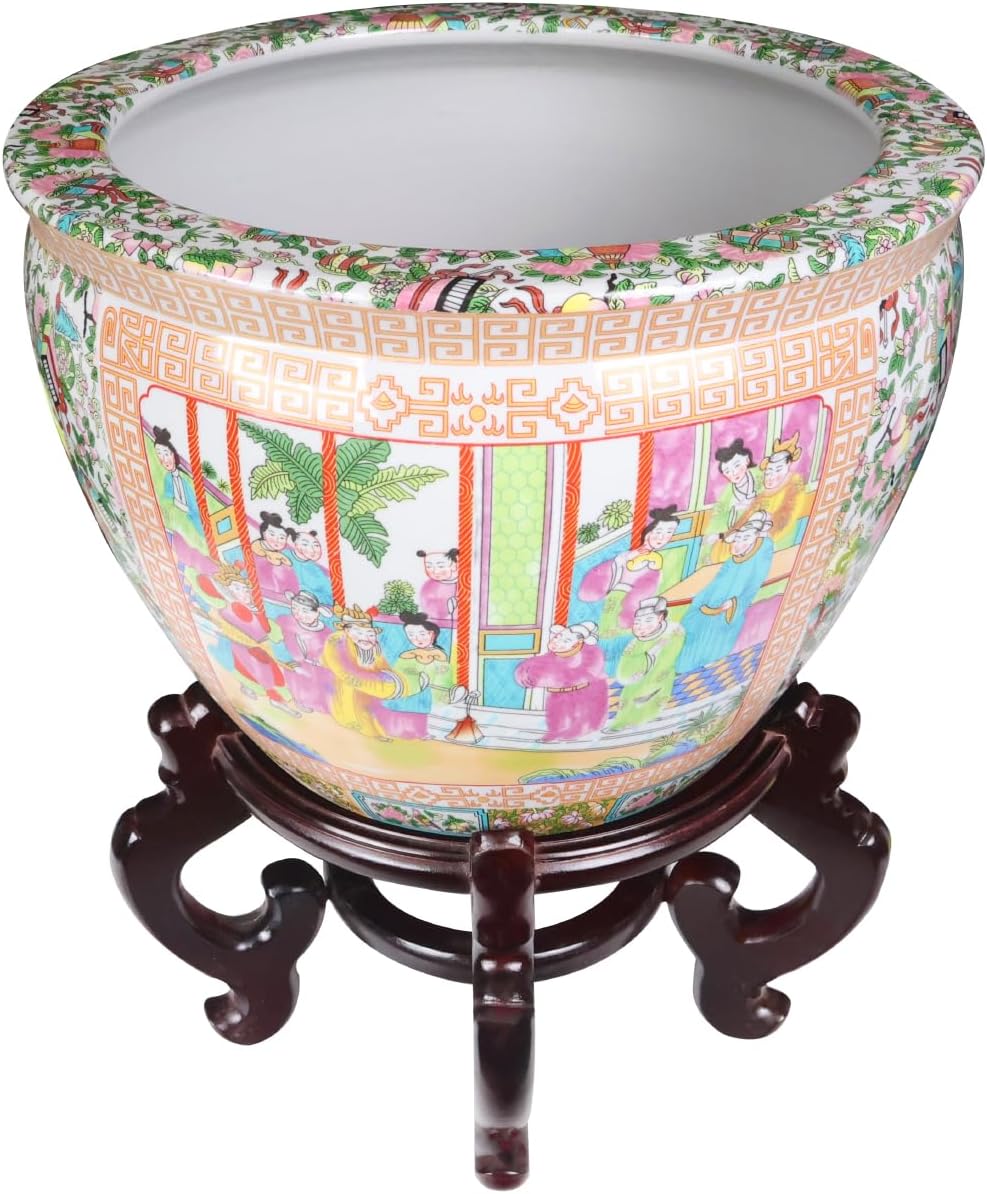 Rose Medallion Planter Fishbowl with Koi Fish 12 in