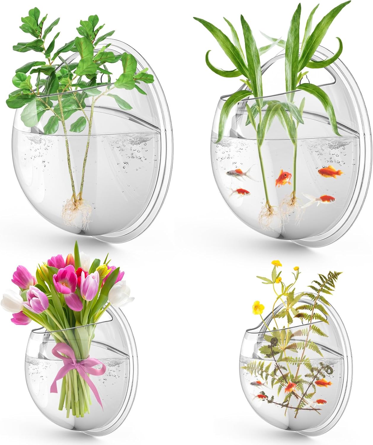 4 Pcs Wall Fish Tank wall Aquarium Hanging Fish Bowls 9in 6in Acrylic Fish Bubble Ecosphere Decor Fish Bubble Hanging Fish Bowl Clear Vase Flower Plant Pot