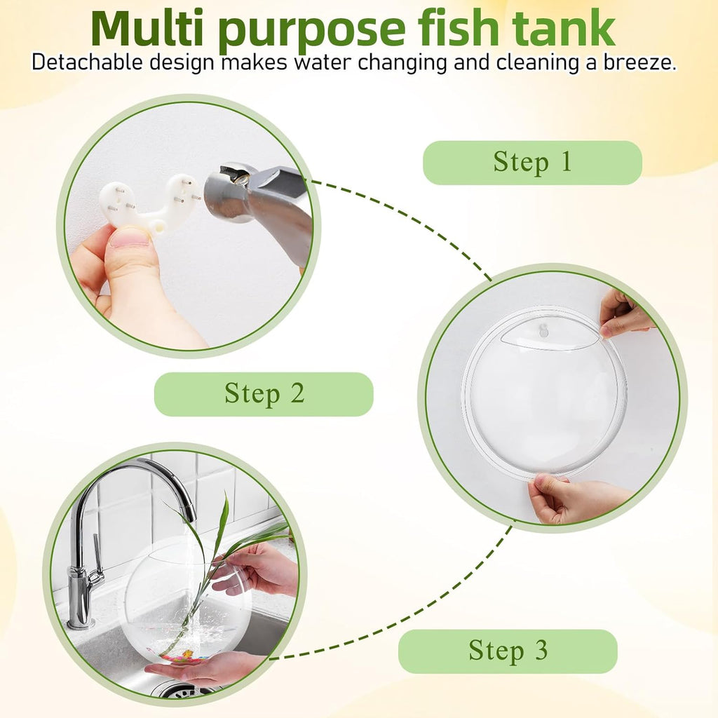 iplusmile Wall Mounted Fish Bowl - 9 Inch Round Acrylic Betta Fish Tank, Hanging Bubble Vase for Plant Propagation & Home Office Wall Decorations