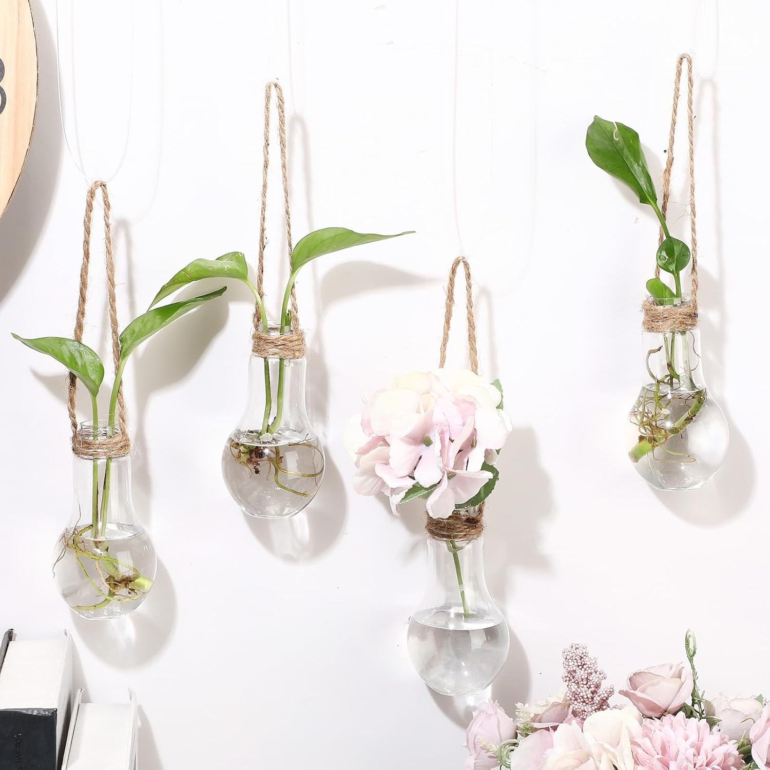 Baderke 18 Sets 3.94" Plastic Window Propagation Stations Hanging Propagation Vases Plant Test Tubes with Suction Cup & Traceless Nail & Brush Clear Wall Jars for Office Home Garden Decor Lover Gift