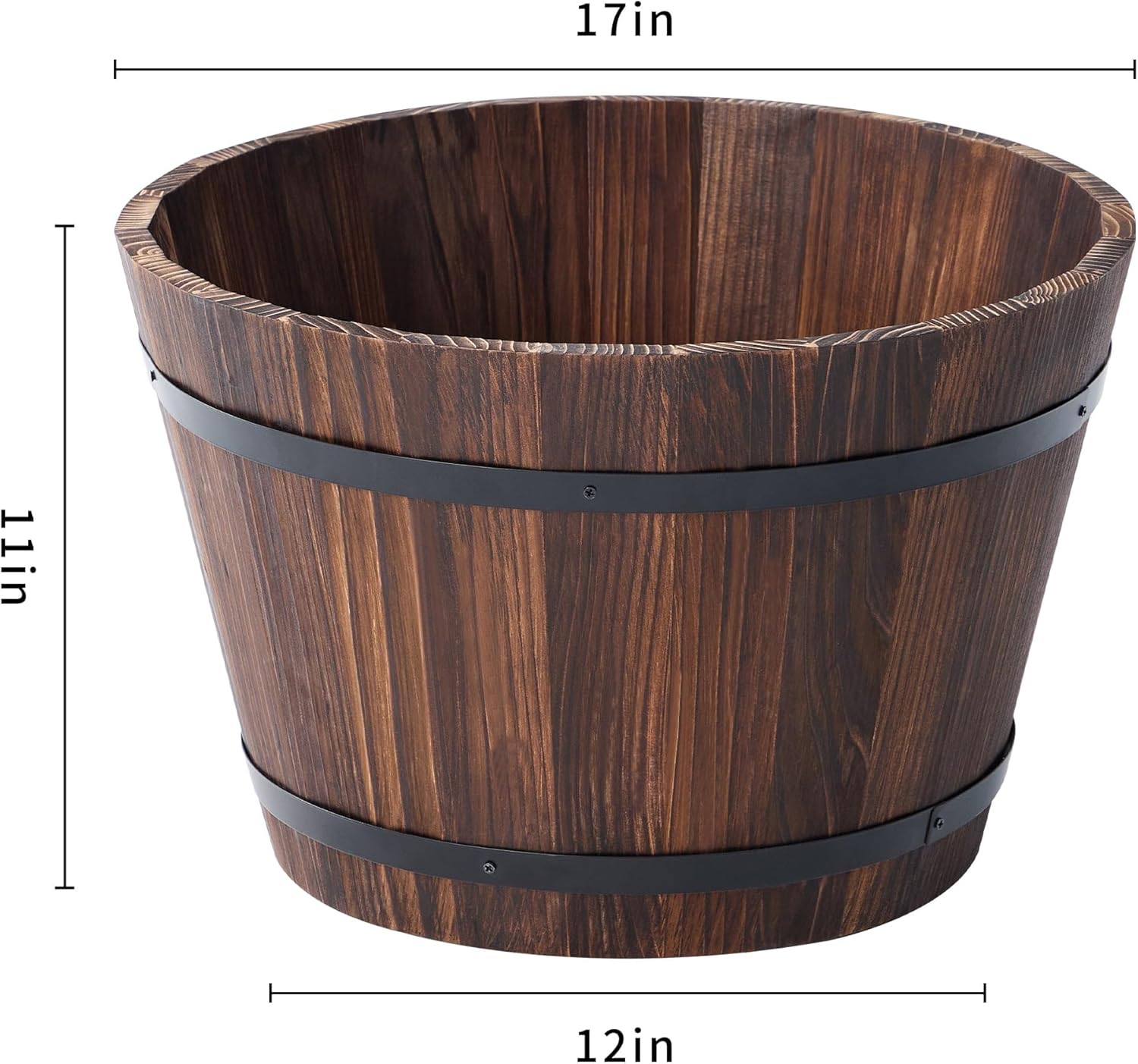 17-inch Wooden Barrel Flower Pot, a Rustic Wooden Planter Suitable for Indoor and Outdoor Plants, Ideal for Garden, Patio, and Home Decor Large Wooden Container