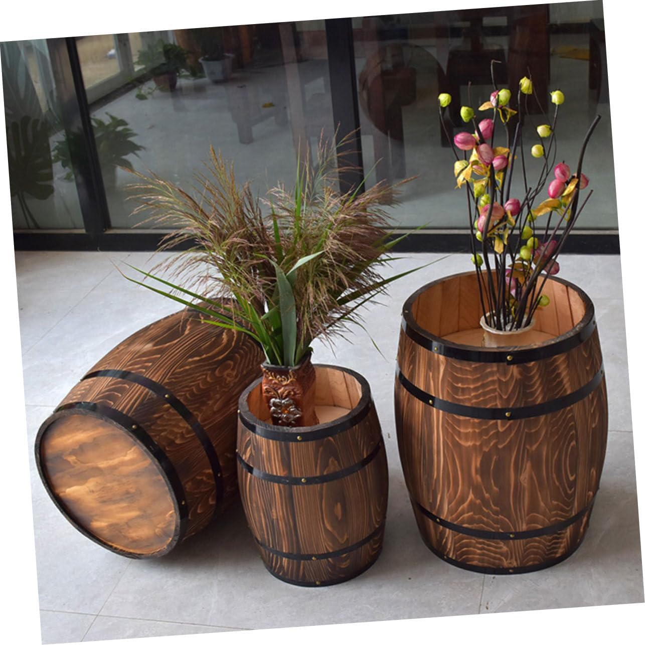 Wooden Barrel Planter Oak Aging Barrels bar Barrel Succulent Pot Small Wooden Bucket Gardening Planter Barrel Shape Plant Pot Wine Barrel for bar Whisky Floor Trim Antique