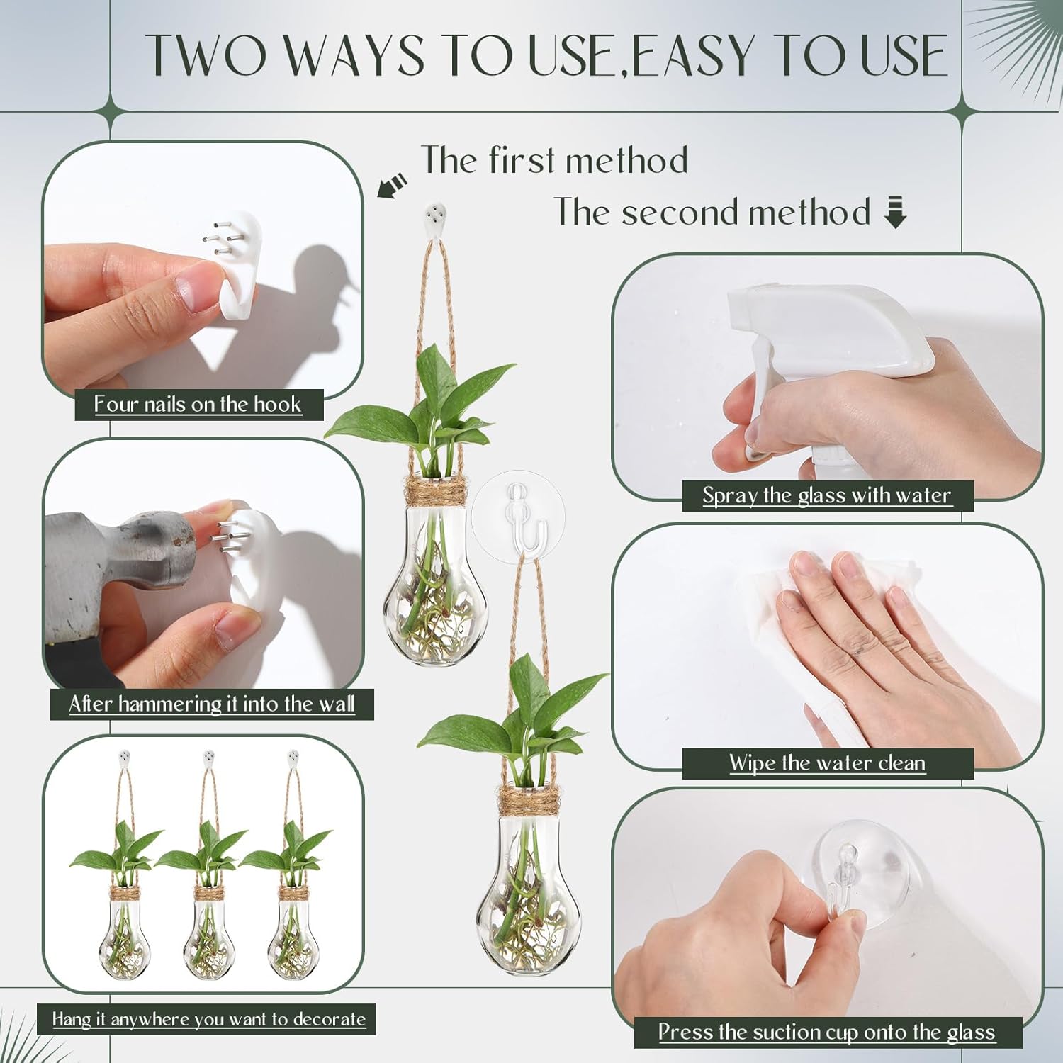 Baderke 18 Sets 3.94" Plastic Window Propagation Stations Hanging Propagation Vases Plant Test Tubes with Suction Cup & Traceless Nail & Brush Clear Wall Jars for Office Home Garden Decor Lover Gift