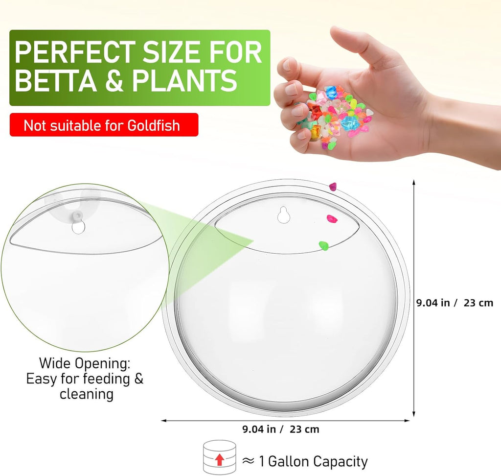 iplusmile Wall Mounted Fish Bowl - 9 Inch Round Acrylic Betta Fish Tank, Hanging Bubble Vase for Plant Propagation & Home Office Wall Decorations