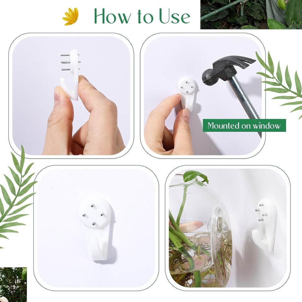 Baderke 6 Pcs Glass Wall Hanging Vase Indoor Propagation Planter with Hanging Suction Cup and Plastic Invisible Traceless Hanger for Hydroponic Flower Succulent Spring Summer Wedding Wall Mount Decor