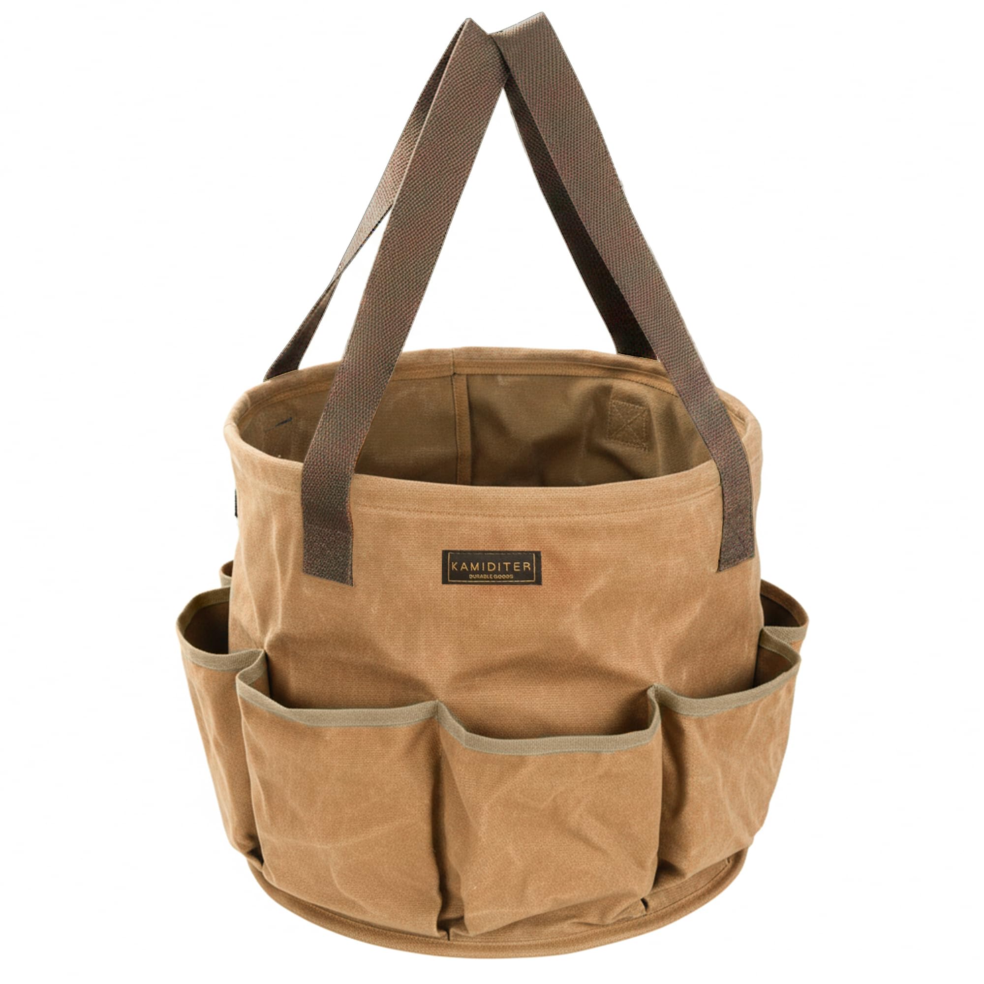 Waxed Canvas Garden Organizer Bag - Waterproof Bucket Tool Bag Portable with Side Pockets, Portable Gardening Tote for Lawn/Yard | Grey