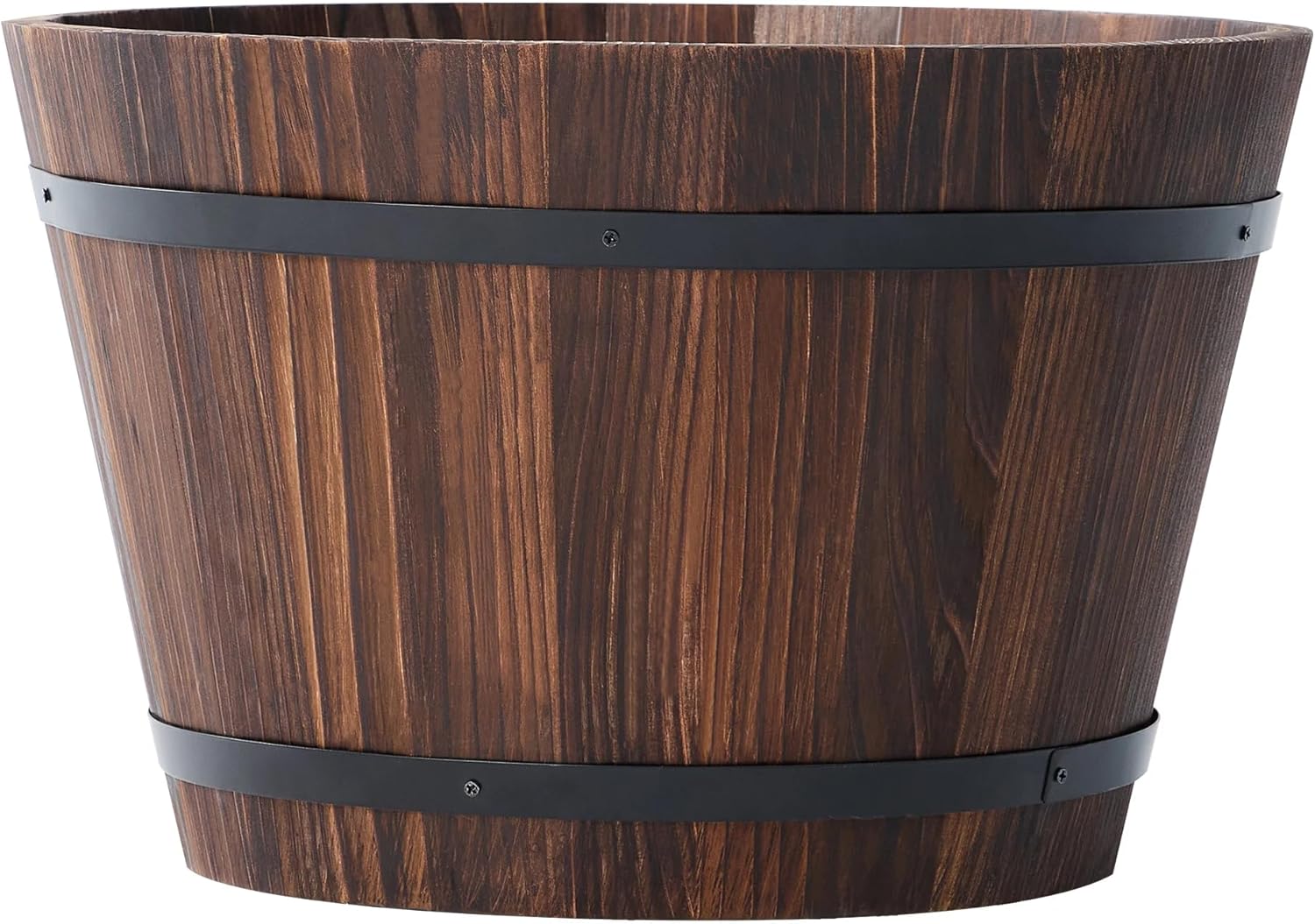 17-inch Wooden Barrel Flower Pot, a Rustic Wooden Planter Suitable for Indoor and Outdoor Plants, Ideal for Garden, Patio, and Home Decor Large Wooden Container