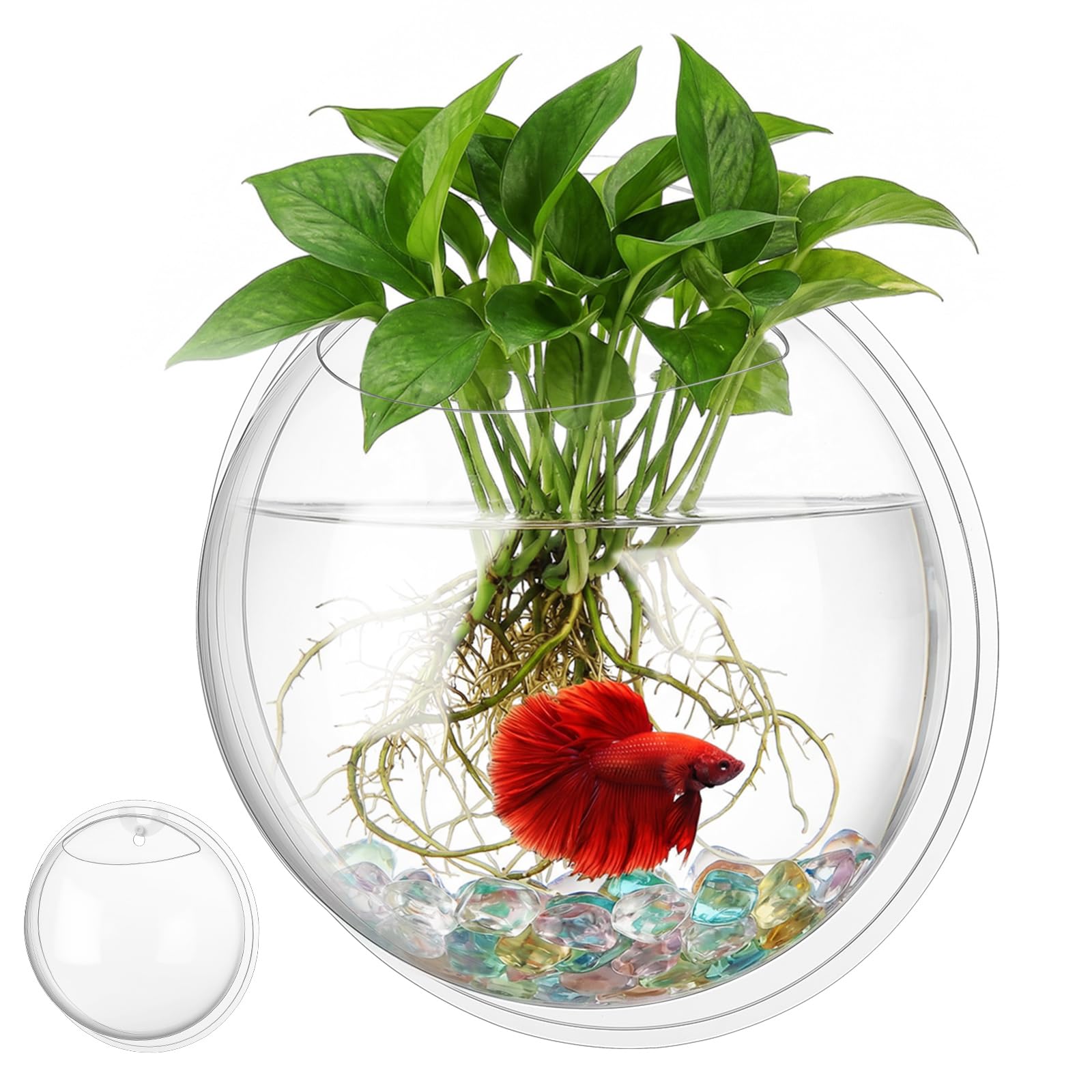 iplusmile Wall Mounted Fish Bowl - 9 Inch Round Acrylic Betta Fish Tank, Hanging Bubble Vase for Plant Propagation & Home Office Wall Decorations