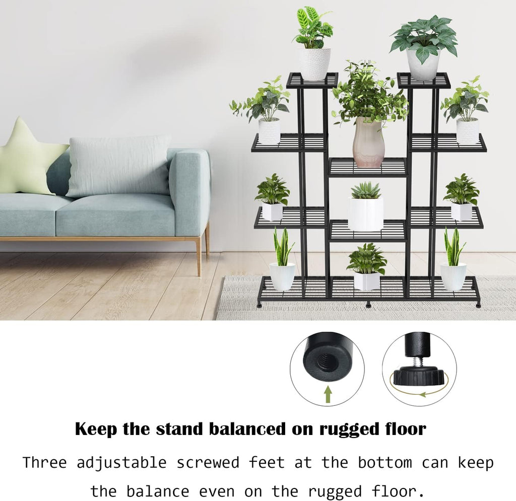 Twhep Heavy Duty Metal Plant Stand, large Multifunctional Plant Stand for Indoor Outdoor, for Tall Large Rack for Living Room Garden Balcony, Black(9 Tier)