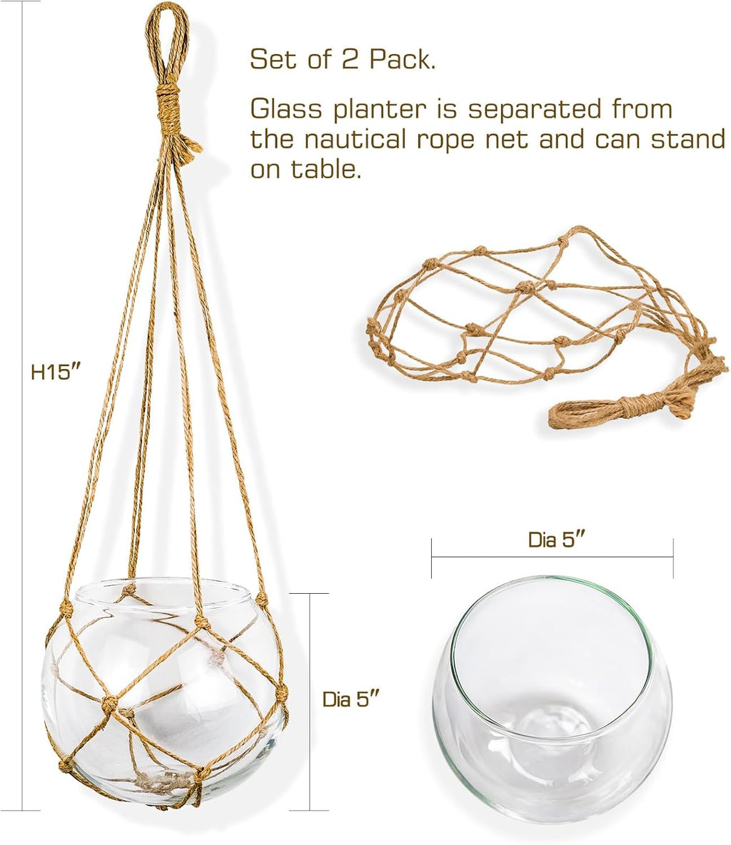 SAILINGSTORY Hanging Glass Plant Terrarium 5" Glass Planter Propagation Stations Flower Vase Clear Set of 2 Pack