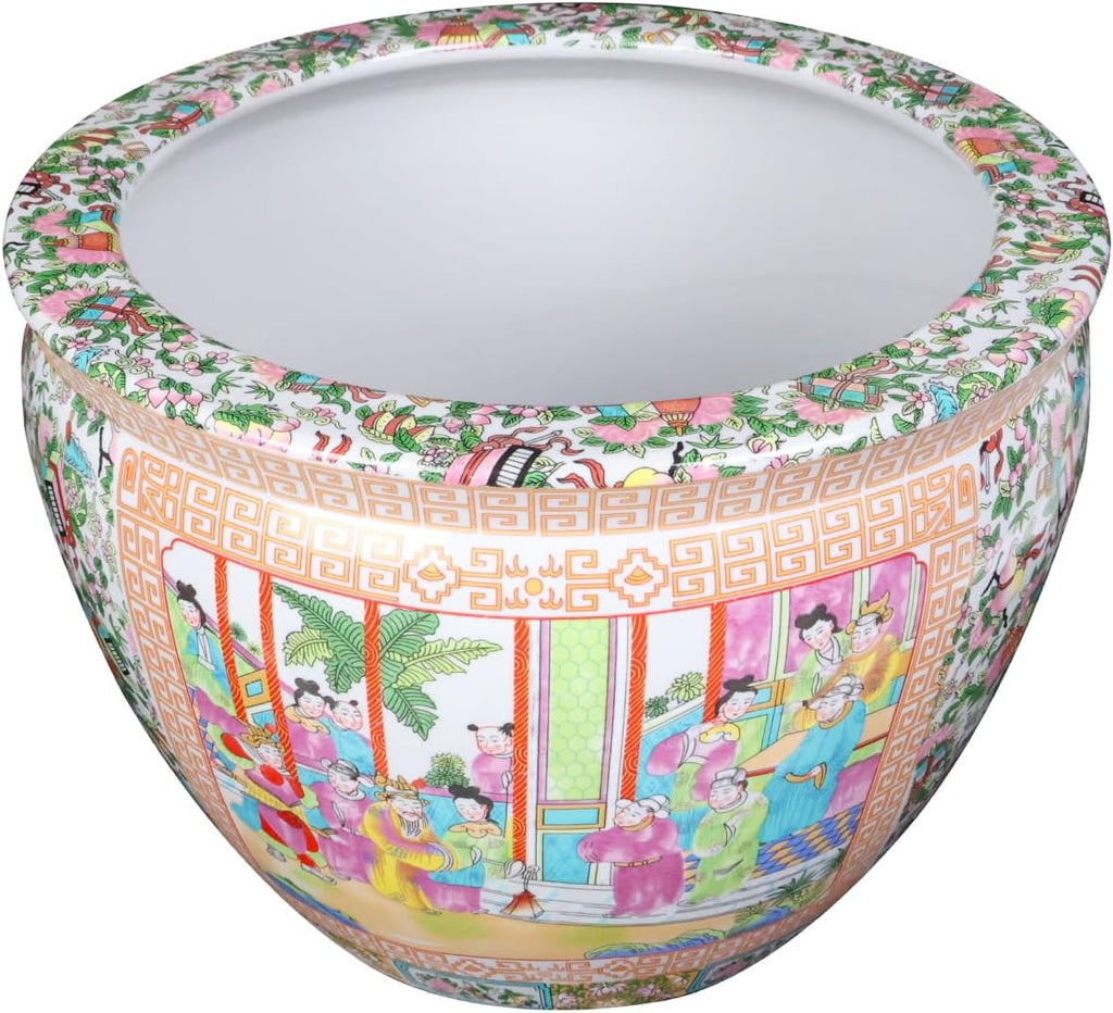 Rose Medallion Planter Fishbowl with Koi Fish 12 in