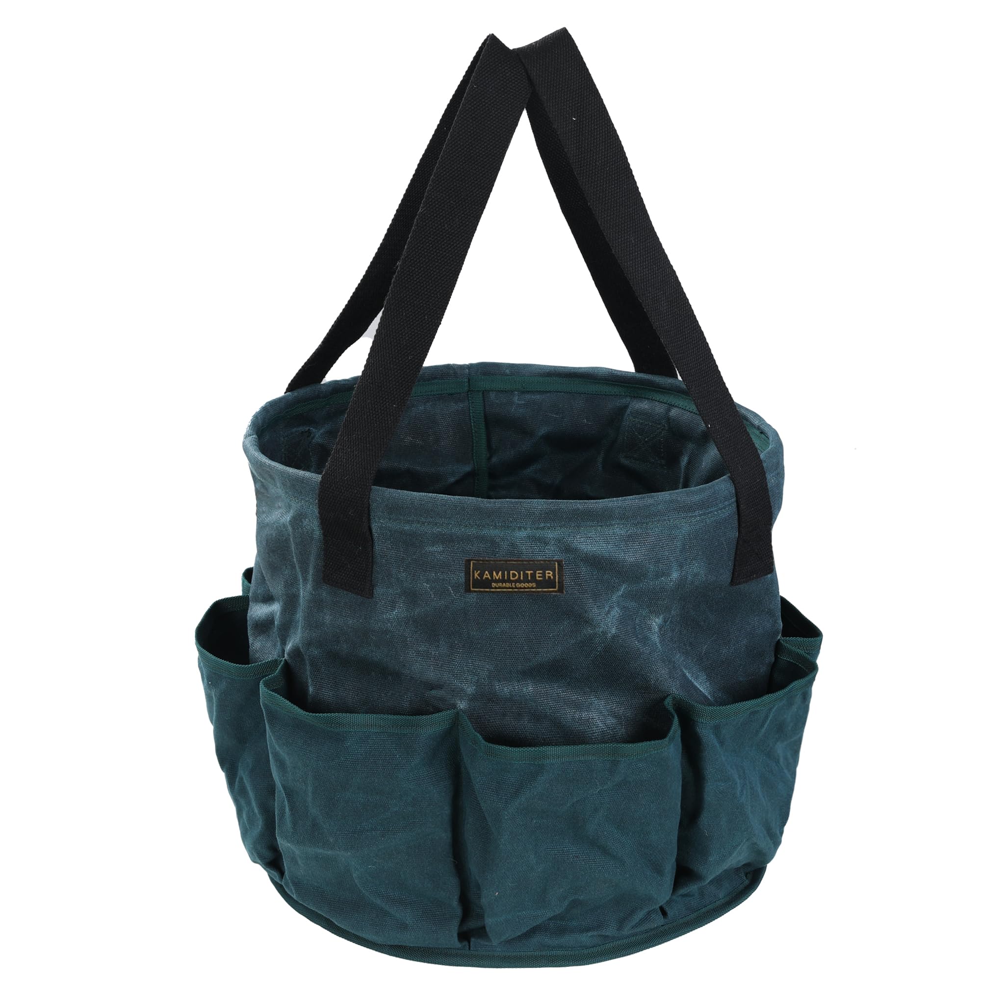 Waxed Canvas Garden Organizer Bag - Waterproof Bucket Tool Bag Portable with Side Pockets, Portable Gardening Tote for Lawn/Yard | Grey