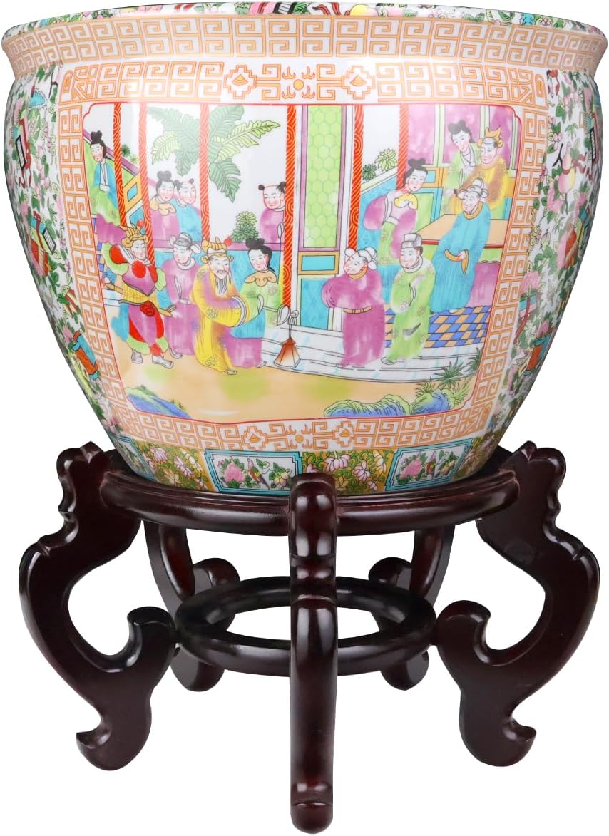 Rose Medallion Planter Fishbowl with Koi Fish 12 in