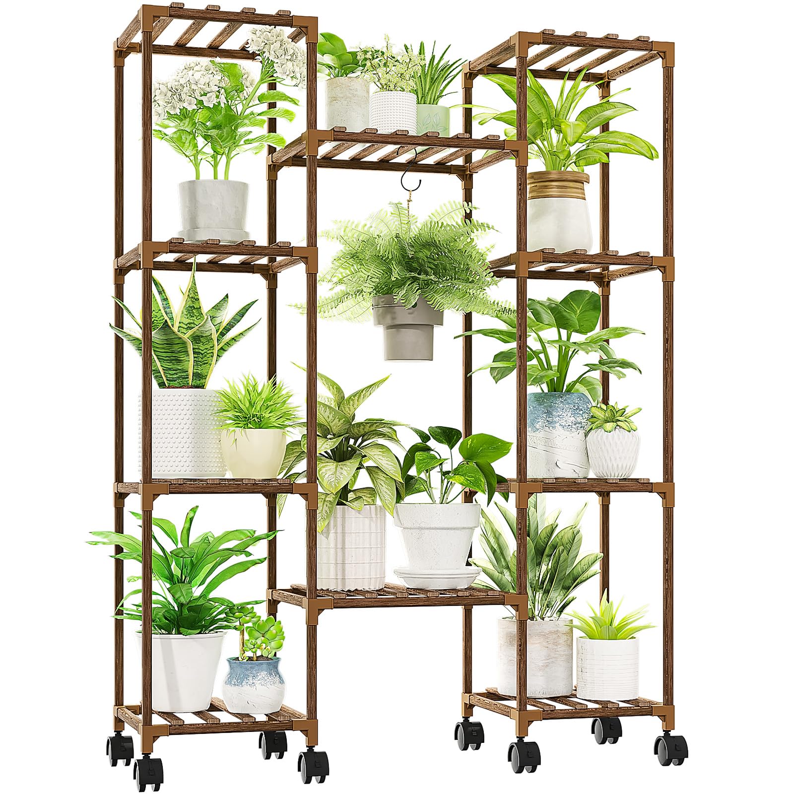 Metal Plant Stand Outdoor 62.2" Tall Plant Shelf for Plants 12 Pots Large Plant Sheves for Indoor Plants Living Room Heavy Duty Rack Garden Balcony Patio Hanging Planter
