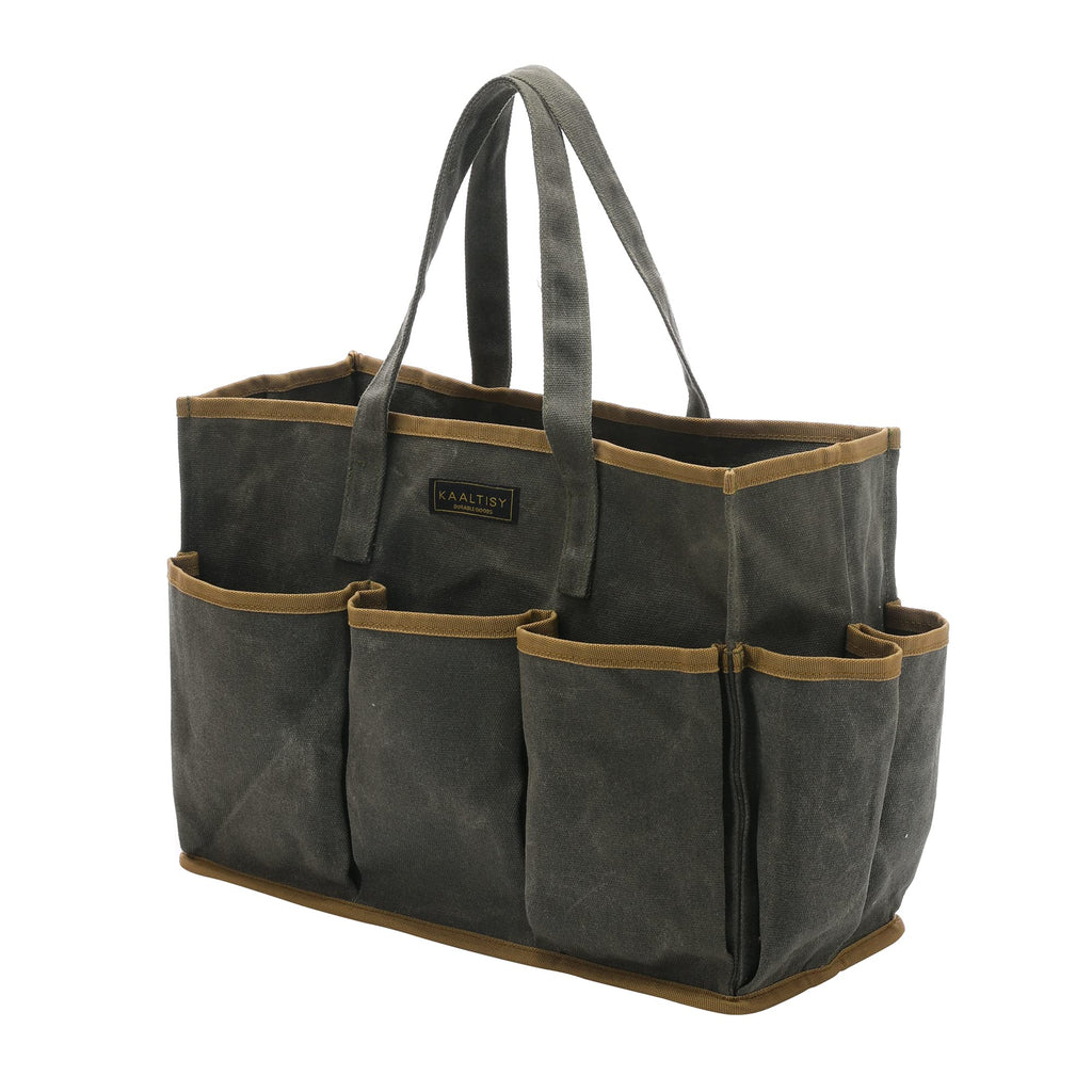 16OZ Waxed Canvas Tool Tote Bag for Garden Tools Wrench Set & Screwdrivers | 11-Pocket Garden Tool Bag with Portable Handles, Multi-Purpose Tool Storage Organizer (14"L x 5.5"W x 10.5"H) – Grey