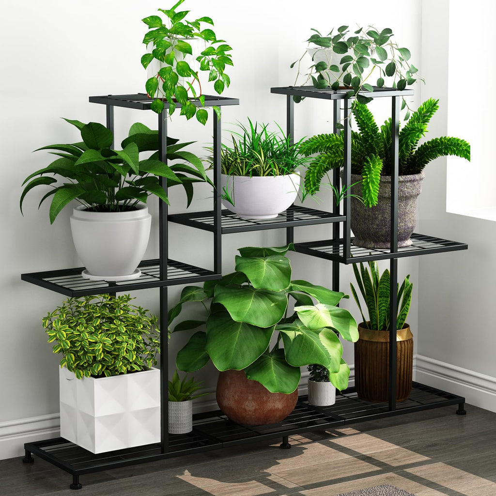 Twhep Heavy Duty Metal Plant Stand, large Multifunctional Plant Stand for Indoor Outdoor, for Tall Large Rack for Living Room Garden Balcony, Black(9 Tier)