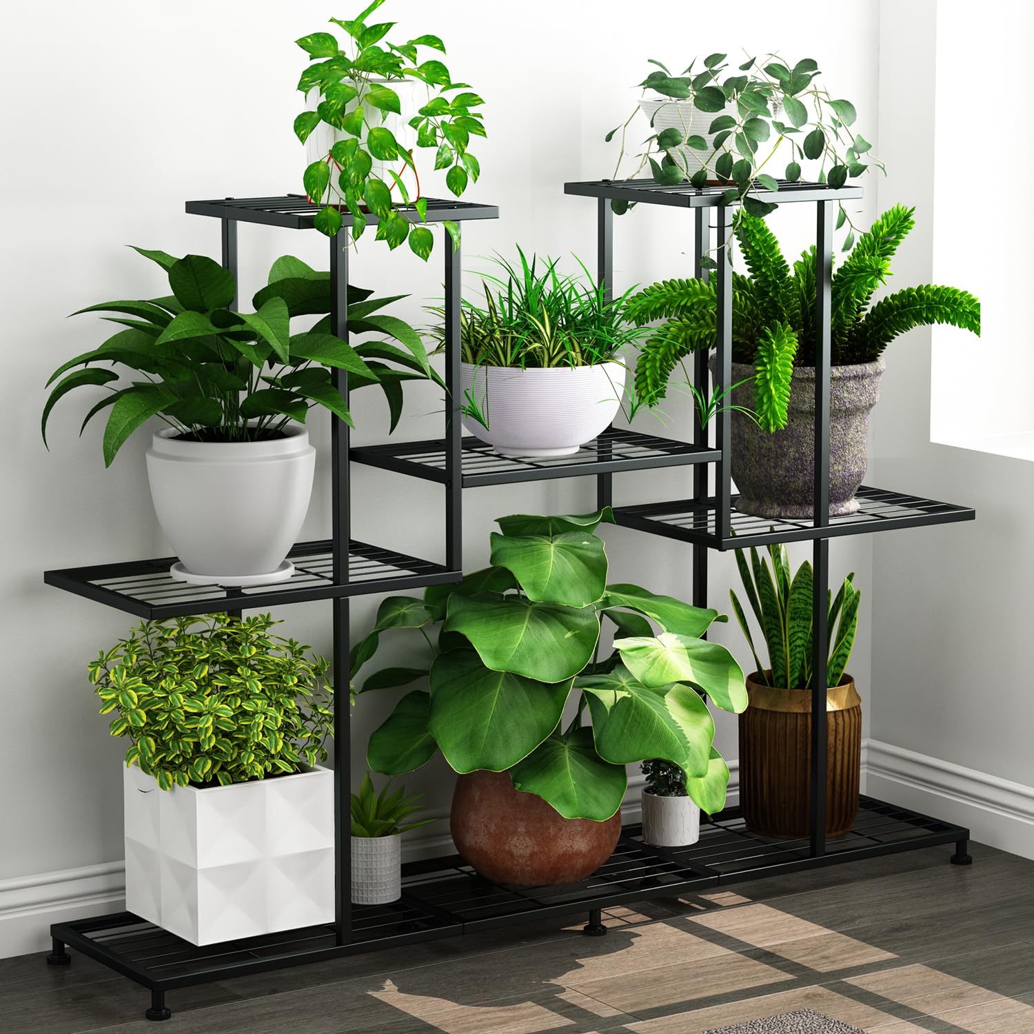 Twhep Heavy Duty Metal Plant Stand, large Multifunctional Plant Stand for Indoor Outdoor, for Tall Large Rack for Living Room Garden Balcony, Black(9 Tier)