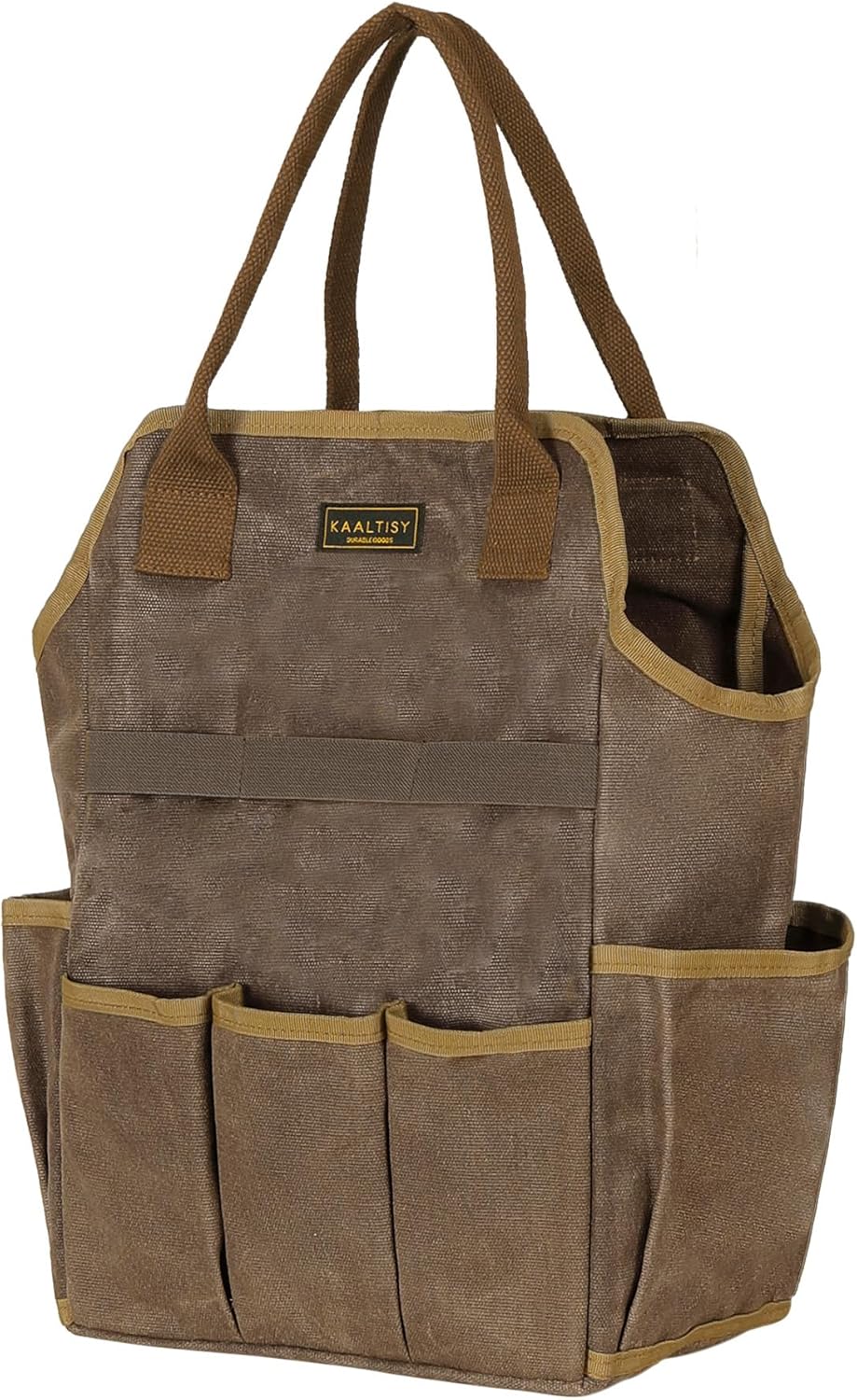 Canvas Garden Tool Bag, 16OZ Waxed Canvas Garden Tools Storage Tote - with 3 Inner Slots + 8 Outer Pockets, Multi-Functional Tool Organizer Bag for Gardener Florist Workshop, Grey, 9.5 x 6 x 15.5 In