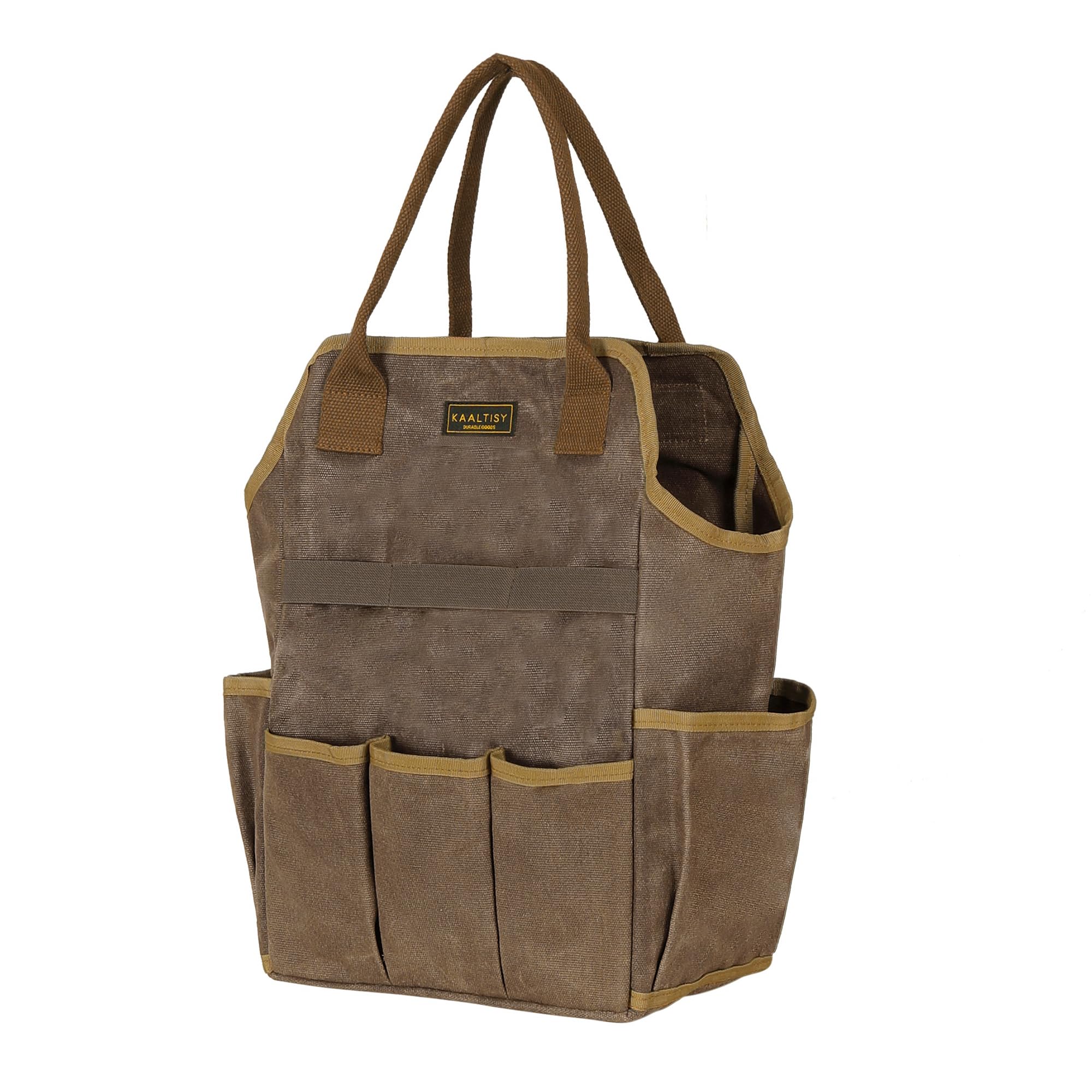 Tool Bag, Heavy Duty 16oz Waxed Canvas Garden Tool Tote - with 3 Inner Slots & 8 Outer Pockets, Multi-Purpose Gardening Tool Storage Bag for Gardener Florist Workshop - Army Green