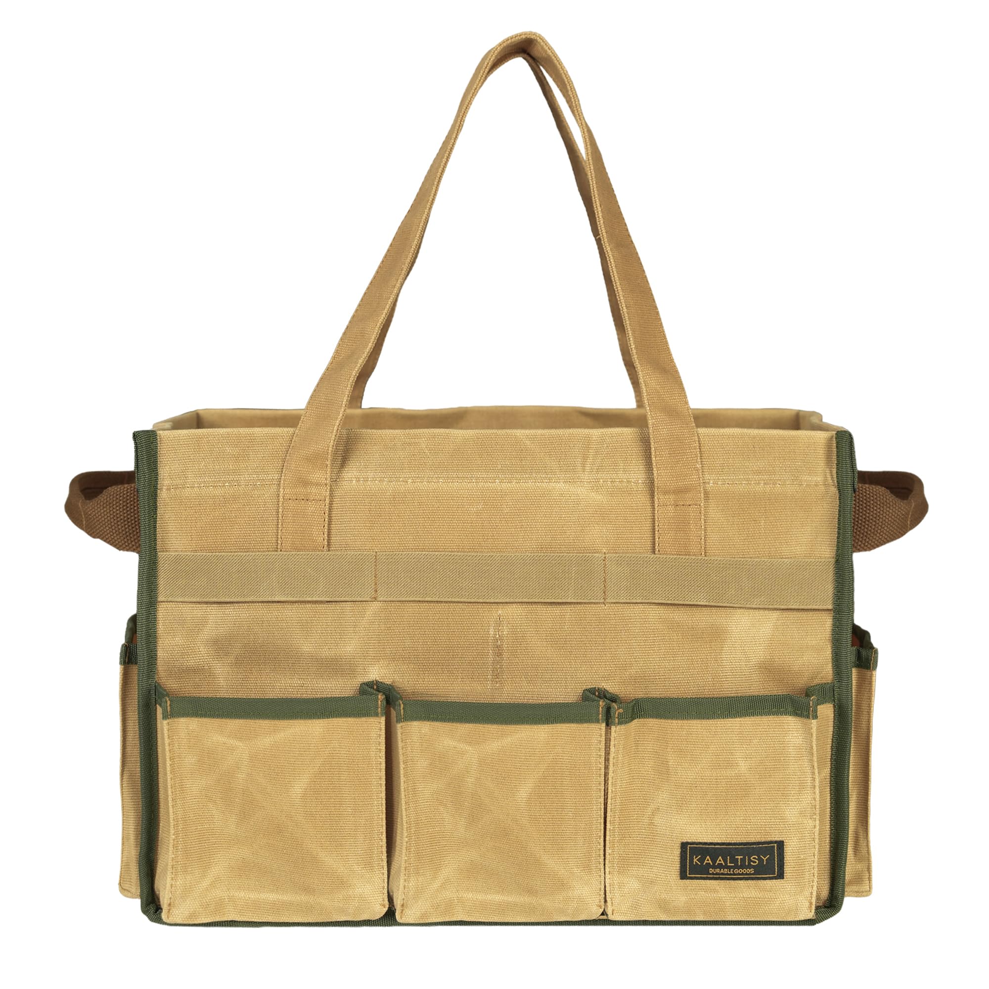 Tool Bag, Heavy Duty 16oz Waxed Canvas Garden Tool Organizer Tote with Reinforced Bottom, Large Capacity & 11 Slots, Dual Handles Tool Carrier for Gardening Carpentry DIY Tools | Army Green