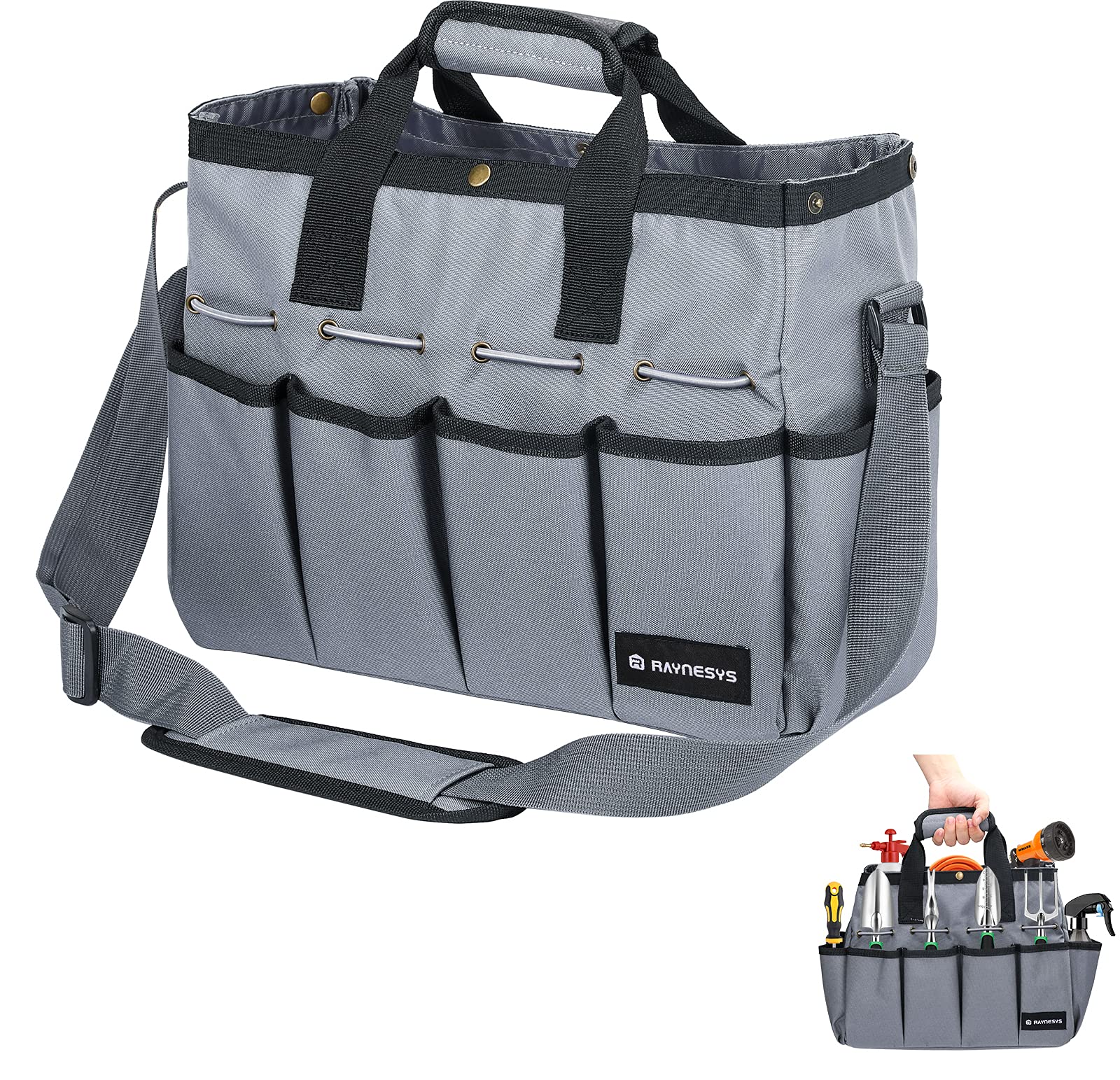 Garden Tote Bag, Gardening Tool Bag Organizer with Pockets & Handle, 900D Heavy Duty Garden Storage Bag with Long Adjustable Shoulder Strap for Tools, Green