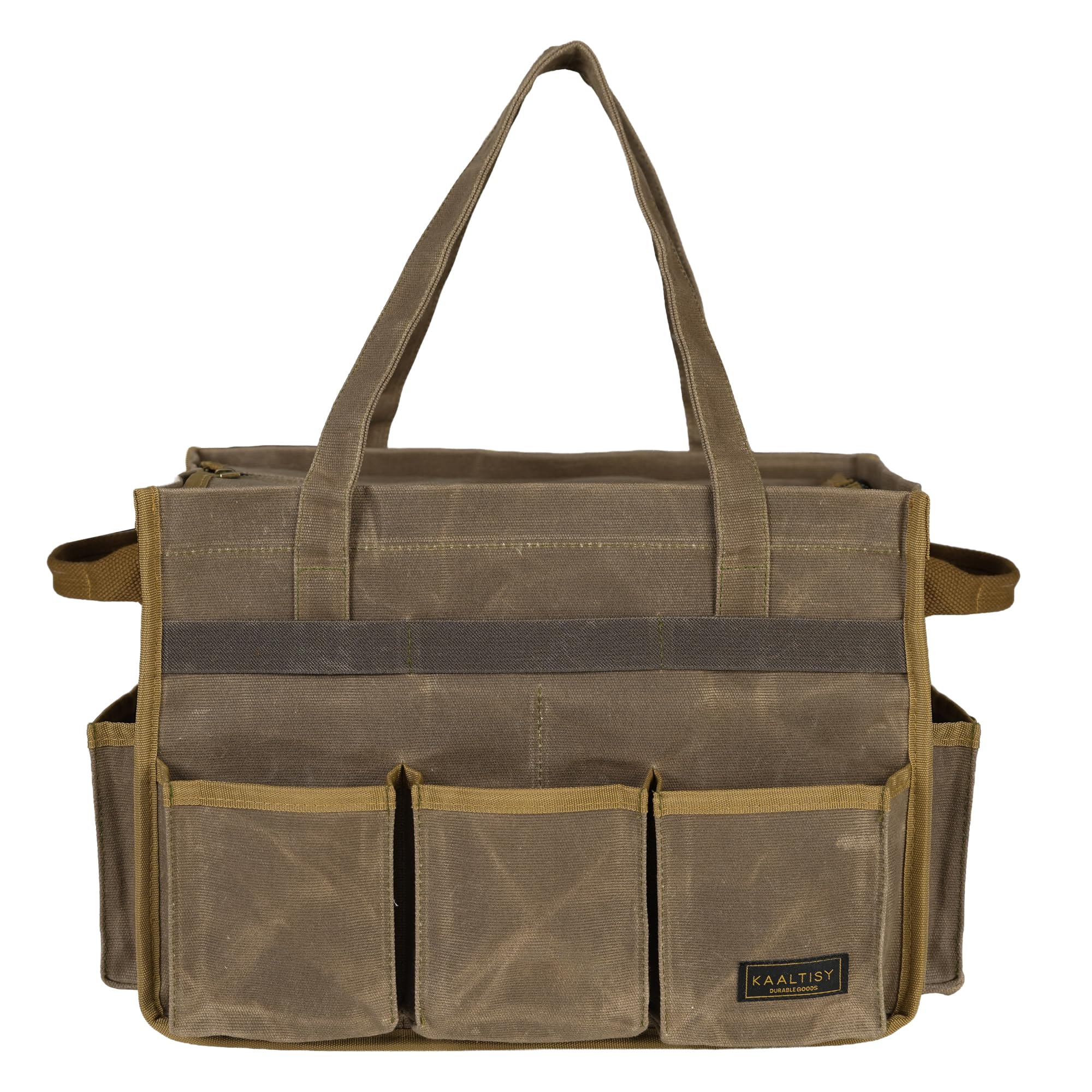 Tool Bag, Heavy Duty 16oz Waxed Canvas Garden Tool Organizer Tote with Reinforced Bottom, Large Capacity & 11 Slots, Dual Handles Tool Carrier for Gardening Carpentry DIY Tools | Army Green