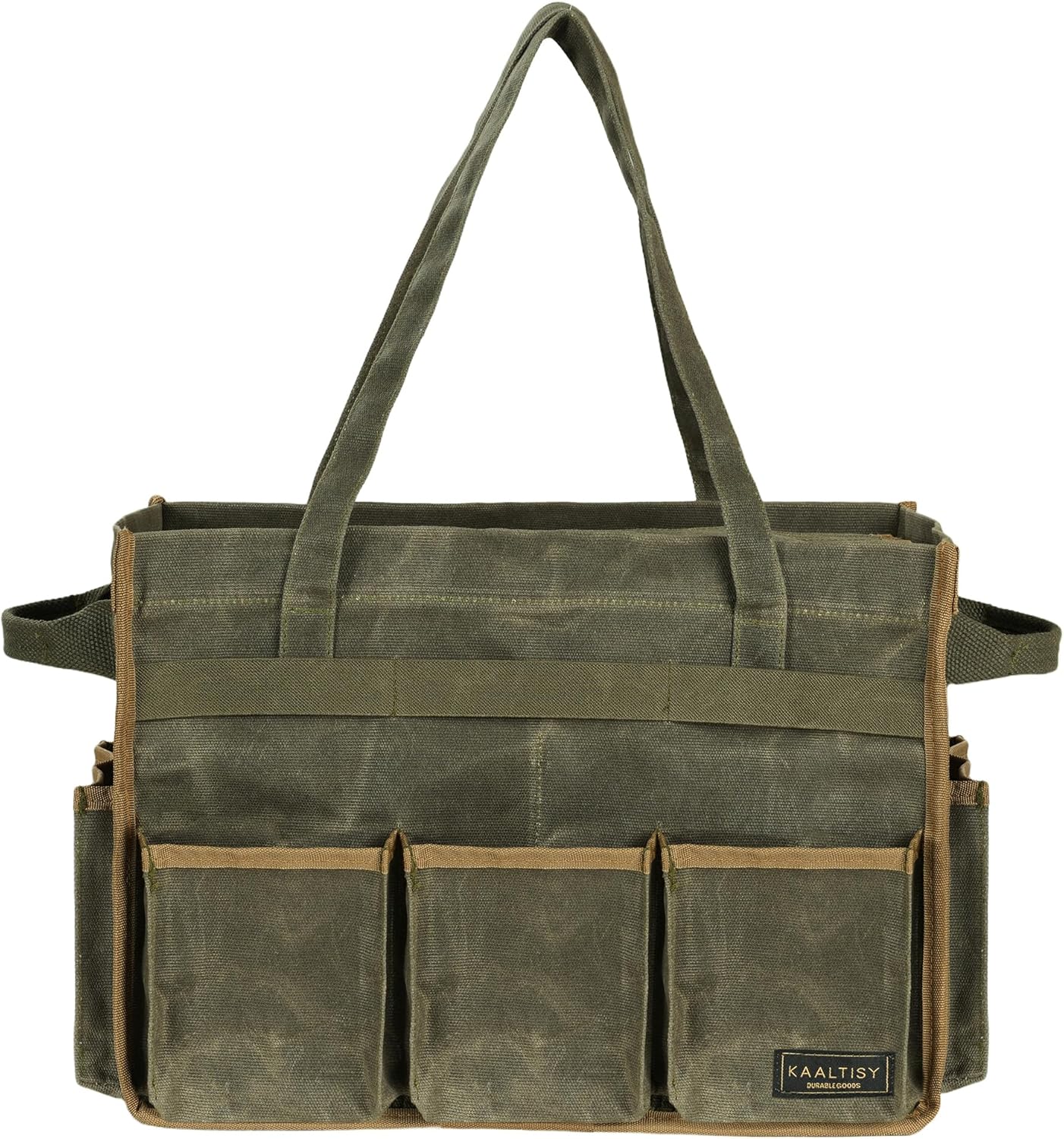Tool Bag, Heavy Duty 16oz Waxed Canvas Garden Tool Organizer Tote with Reinforced Bottom, Large Capacity & 11 Slots, Dual Handles Tool Carrier for Gardening Carpentry DIY Tools | Army Green