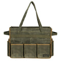 Tool Bag, Heavy Duty 16oz Waxed Canvas Garden Tool Organizer Tote with Reinforced Bottom, Large Capacity & 11 Slots, Dual Handles Tool Carrier for Gardening Carpentry DIY Tools | Army Green