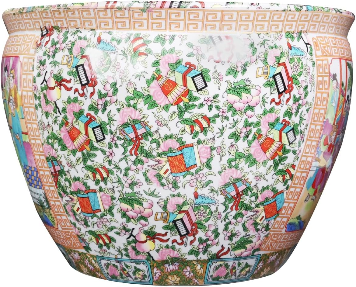 Rose Medallion Planter Fishbowl with Koi Fish 12 in