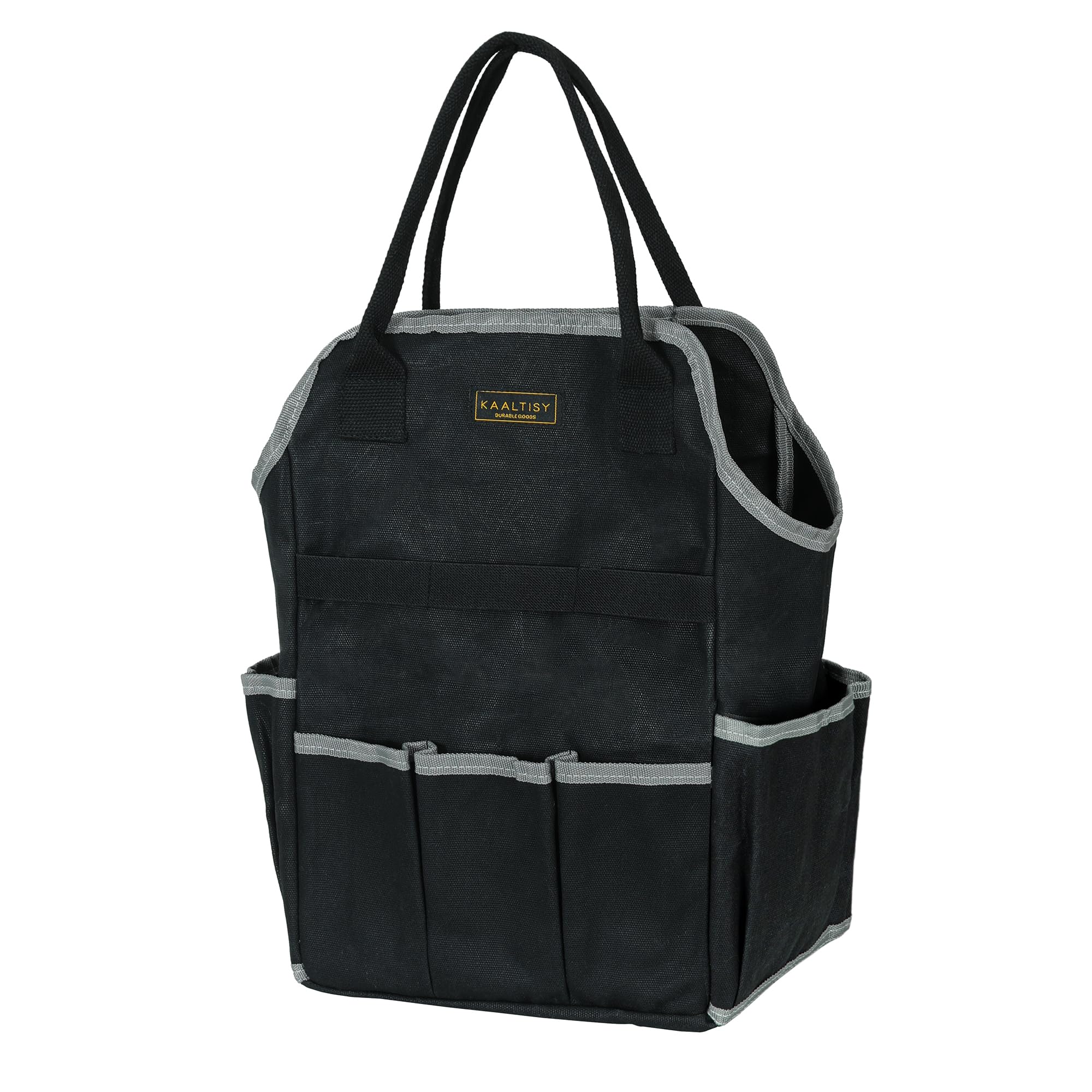 Canvas Garden Tool Bag, 16OZ Waxed Canvas Garden Tools Storage Tote - with 3 Inner Slots + 8 Outer Pockets, Multi-Functional Tool Organizer Bag for Gardener Florist Workshop, Grey, 9.5 x 6 x 15.5 In