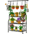 GIOTORENT Plant Stand Indoor, 3-Tier Heavy Duty Metal Shelf for Patio & Indoor, Tall Plant Holds 14+ Plants with 5 Hooks, Rust-Proof Plant Holder for Garden, Balcony, Living Room, Black