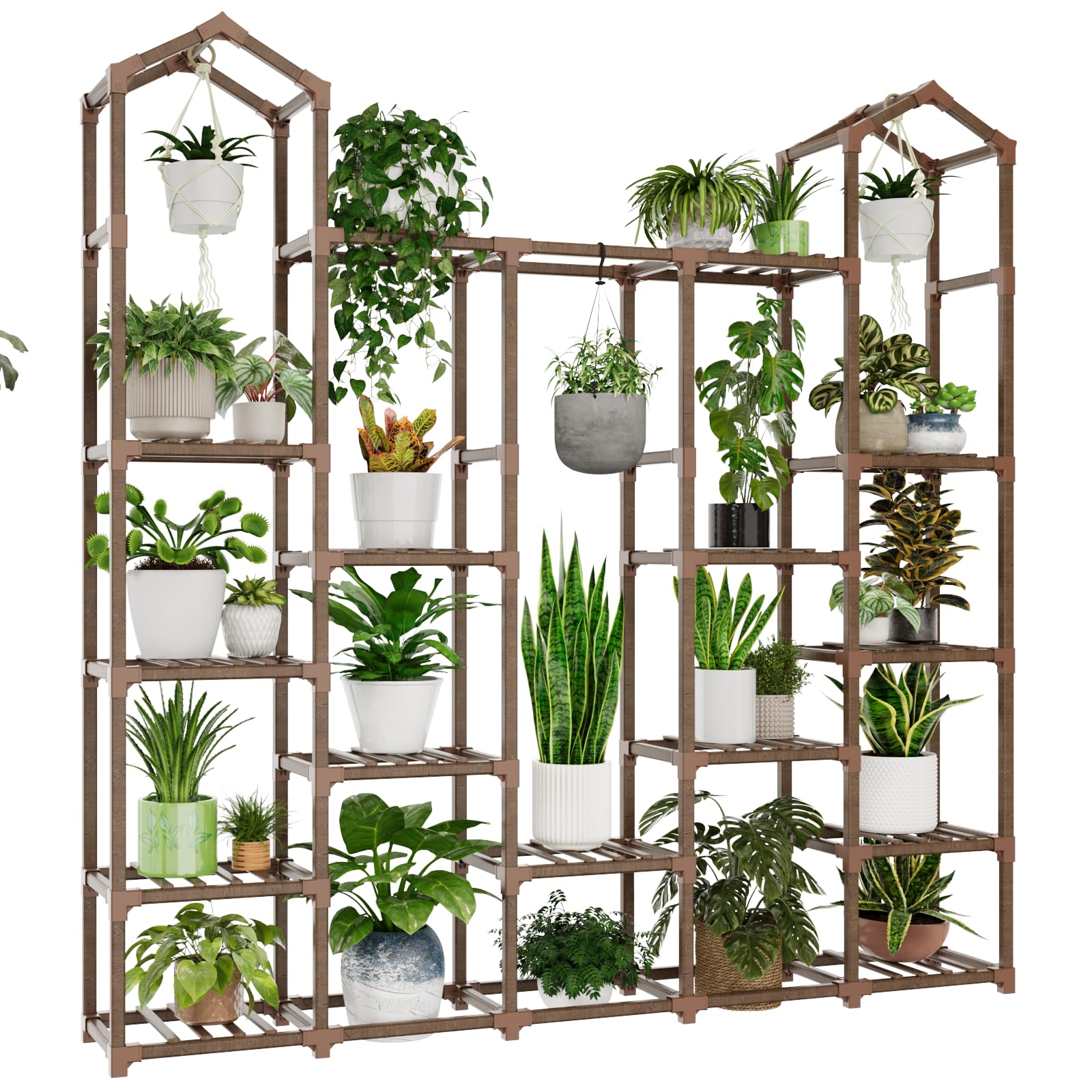 Metal Plant Stand Outdoor 63" Tall Plant Shelf for Plants 14-Tier Large Plant Sheves for Indoor Plants Living Room Heavy Duty Rack Garden Balcony Patio Hanging Planter