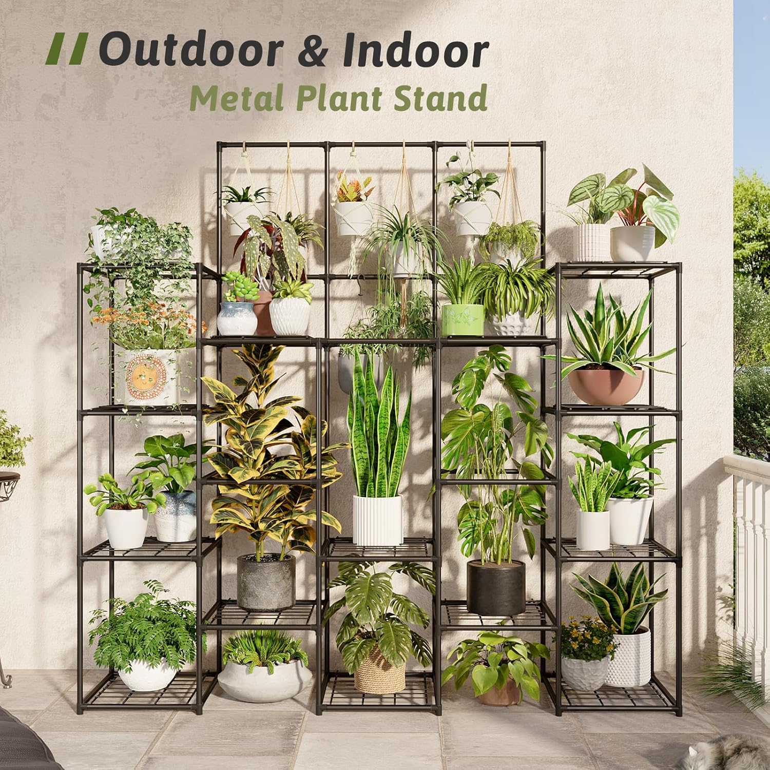 Metal Plant Stand Outdoor 63" Tall Plant Shelf for Plants 14-Tier Large Plant Sheves for Indoor Plants Living Room Heavy Duty Rack Garden Balcony Patio Hanging Planter