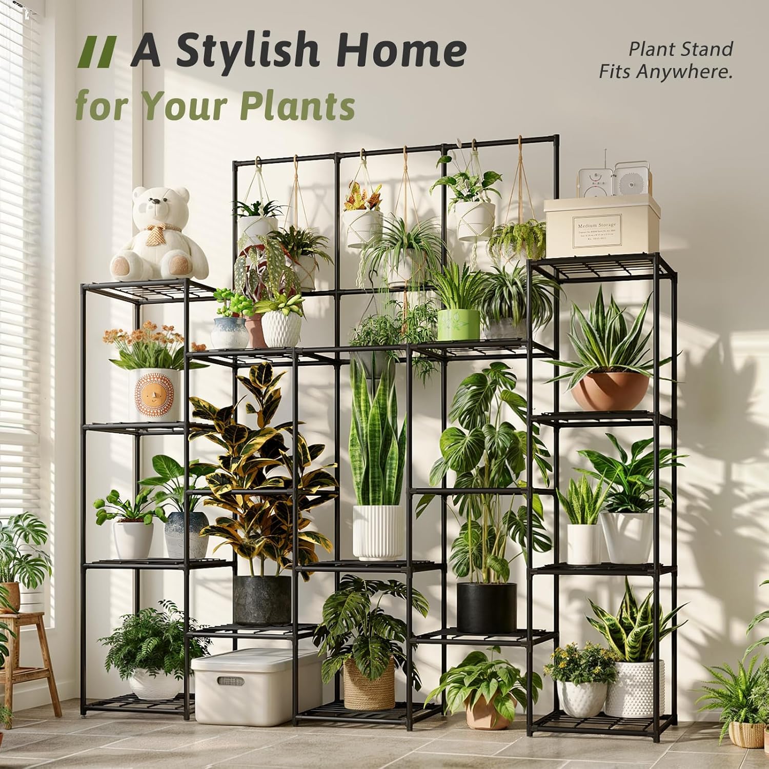 Metal Plant Stand Outdoor 63" Tall Plant Shelf for Plants 14-Tier Large Plant Sheves for Indoor Plants Living Room Heavy Duty Rack Garden Balcony Patio Hanging Planter