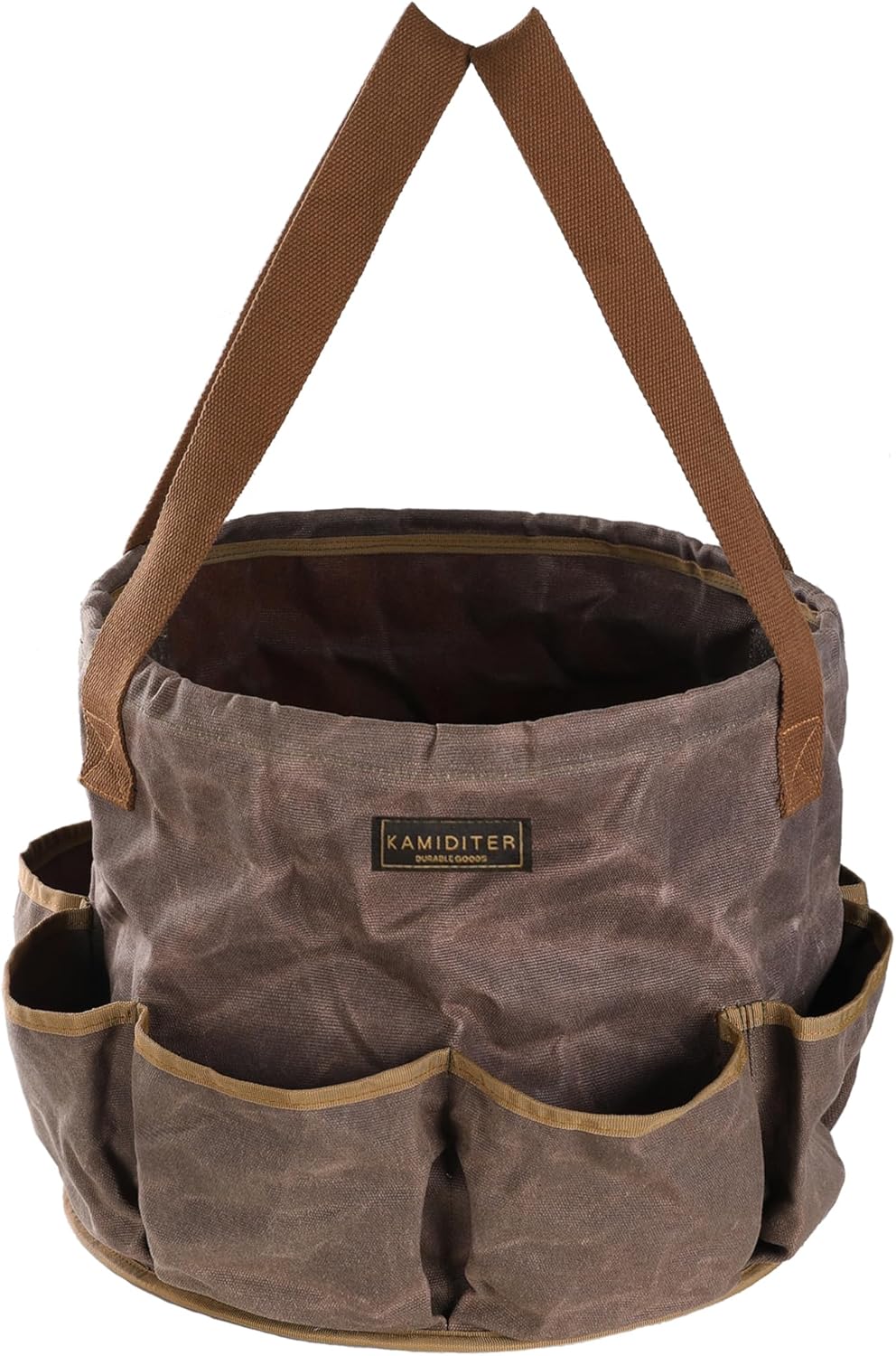 Waxed Canvas Garden Organizer Bag - Waterproof Bucket Tool Bag Portable with Side Pockets, Portable Gardening Tote for Lawn/Yard | Grey