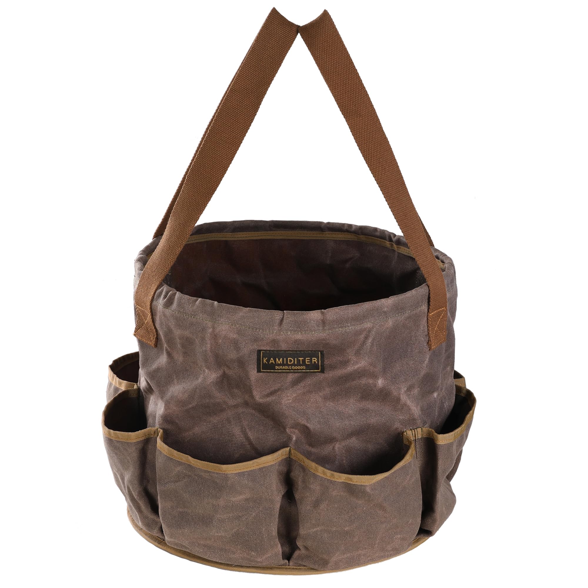 Waxed Canvas Garden Organizer Bag - Waterproof Bucket Tool Bag Portable with Side Pockets, Portable Gardening Tote for Lawn/Yard | Grey