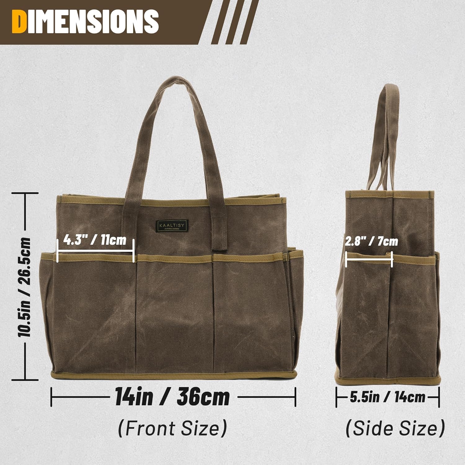 16OZ Waxed Canvas Tool Tote Bag for Garden Tools Wrench Set & Screwdrivers | 11-Pocket Garden Tool Bag with Portable Handles, Multi-Purpose Tool Storage Organizer (14"L x 5.5"W x 10.5"H) – Grey