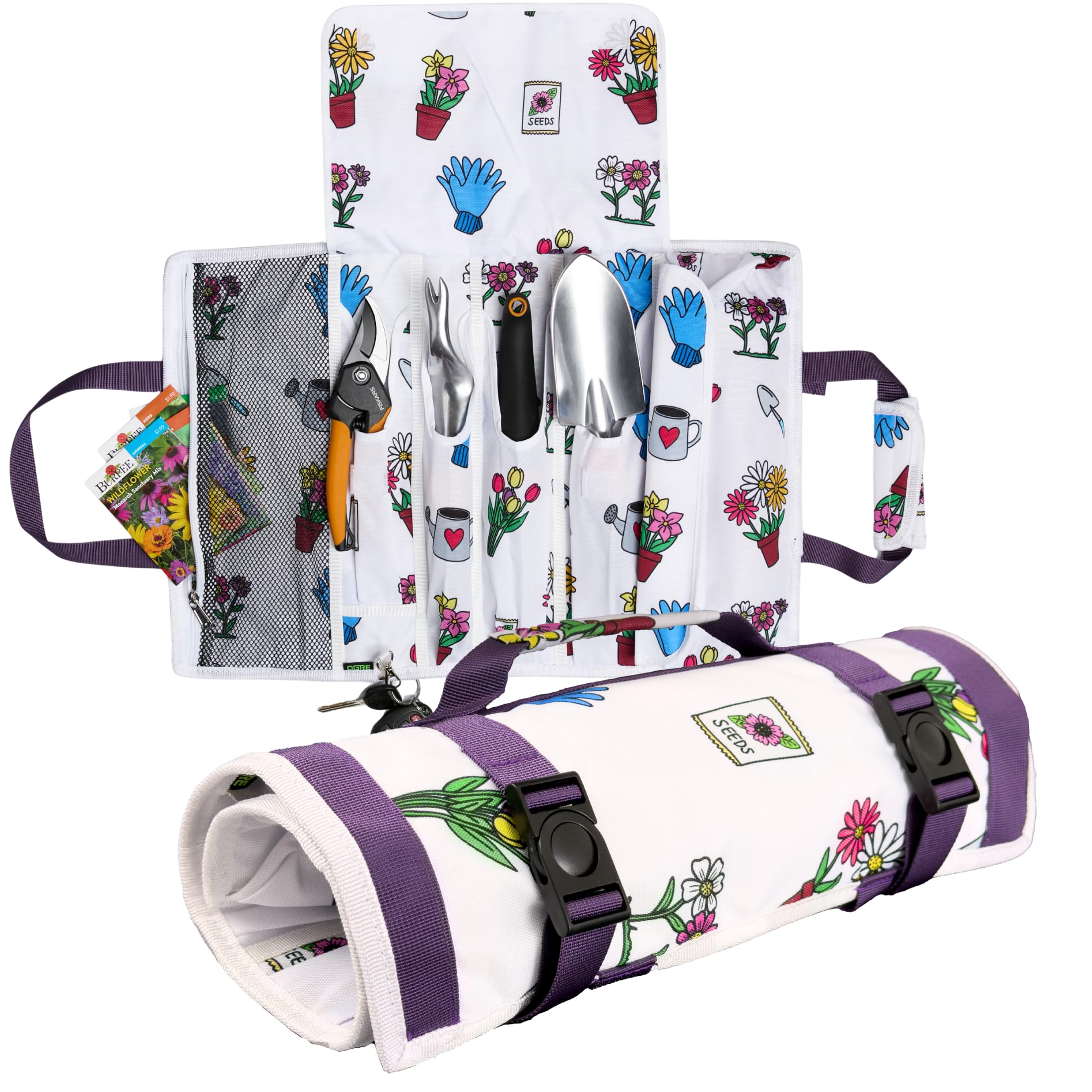 Garden Tool Bag - Roll-Up Garden Tool Holder with Deep Pockets | 900D Polyester Heavy Duty Gardening Tote | Compact Washable Organizer for Tools, Seeds, and Essentials (Tools Not Included)