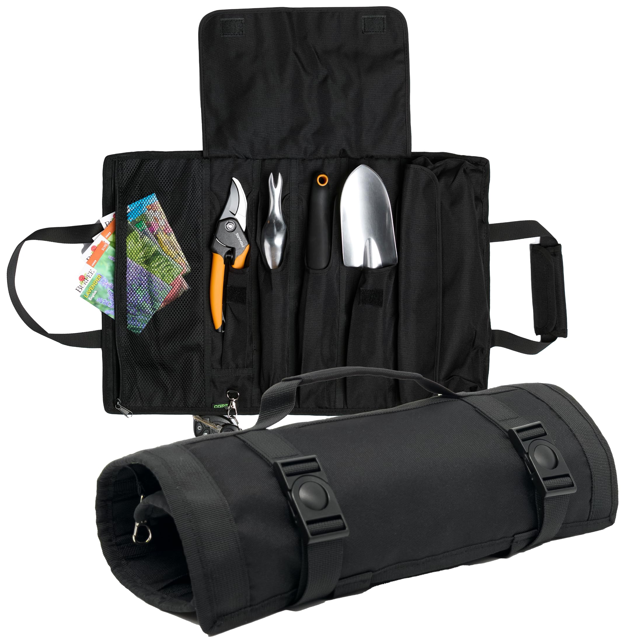 Garden Tool Bag - Roll-Up Garden Tool Holder with Deep Pockets | 900D Polyester Heavy Duty Gardening Tote | Compact Washable Organizer for Tools, Seeds, and Essentials (Tools Not Included)