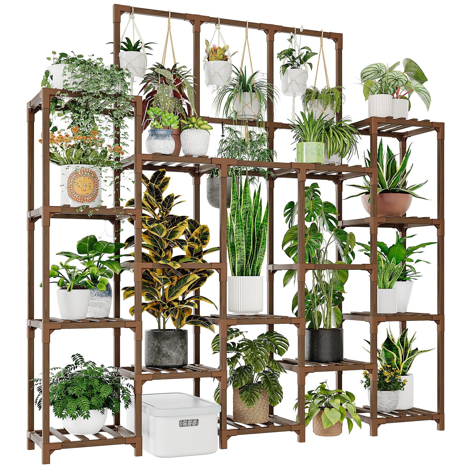 Metal Plant Stand Outdoor 63" Tall Plant Shelf for Plants 14-Tier Large Plant Sheves for Indoor Plants Living Room Heavy Duty Rack Garden Balcony Patio Hanging Planter